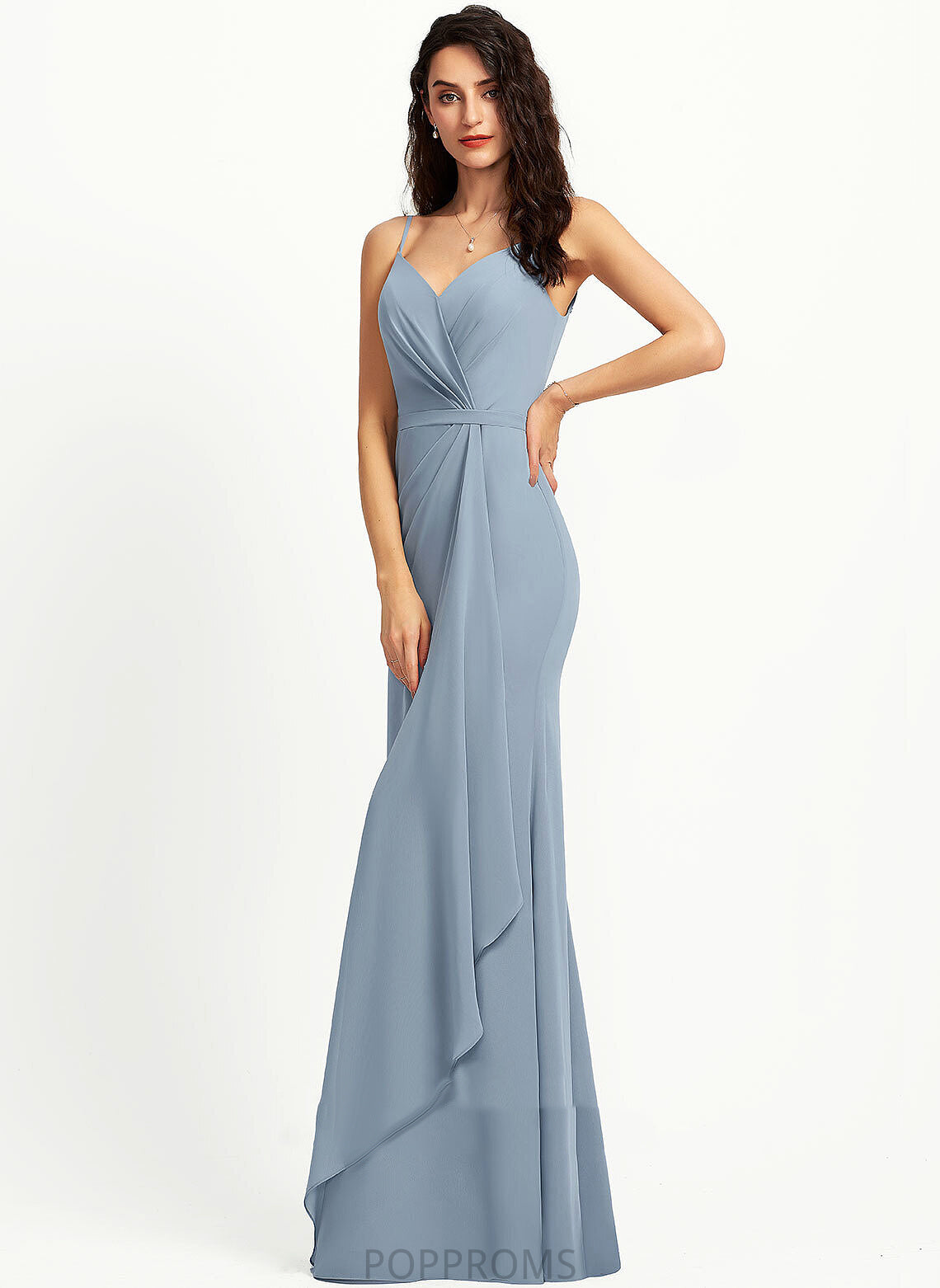 Sheath/Column V-neck Length Floor-Length Neckline Fabric Silhouette Straps Louise Floor Length Sleeveless V-Neck Bridesmaid Dresses