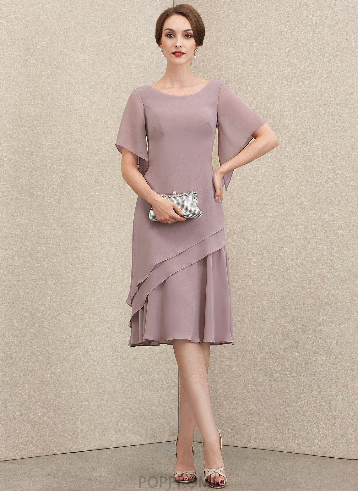 Scoop Ruffles A-Line Ali Chiffon With Mother Cascading Mother of the Bride Dresses the Dress Bride Knee-Length Neck of