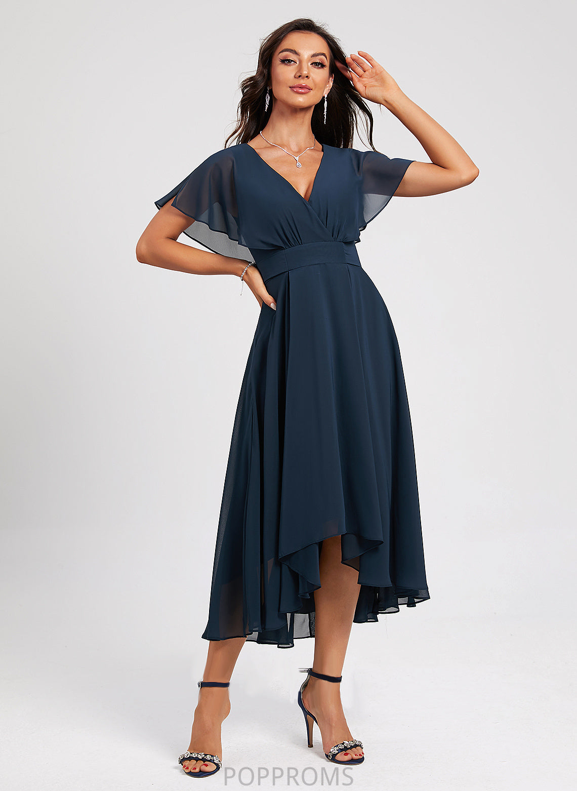 Miriam Cocktail Dresses With Cocktail Chiffon V-neck A-Line Dress Sash Asymmetrical