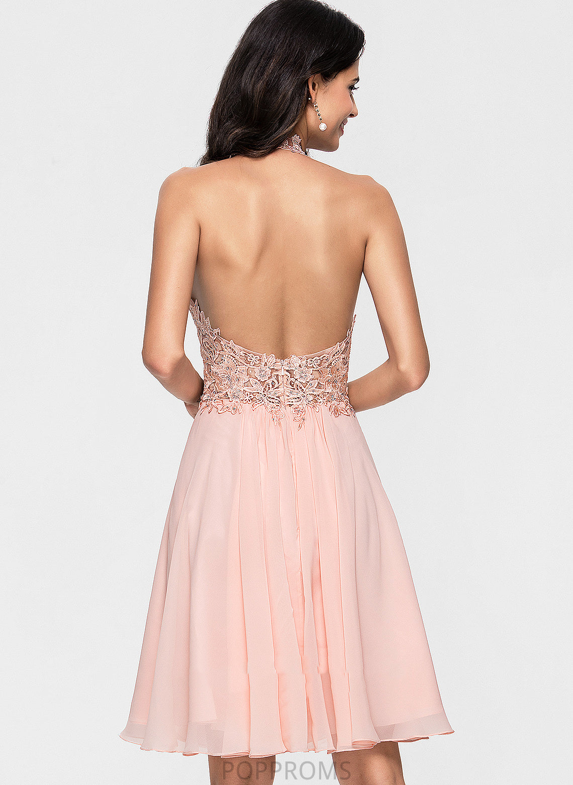 Beading Nora Halter With Dress Lace Homecoming Homecoming Dresses Chiffon A-Line Knee-Length