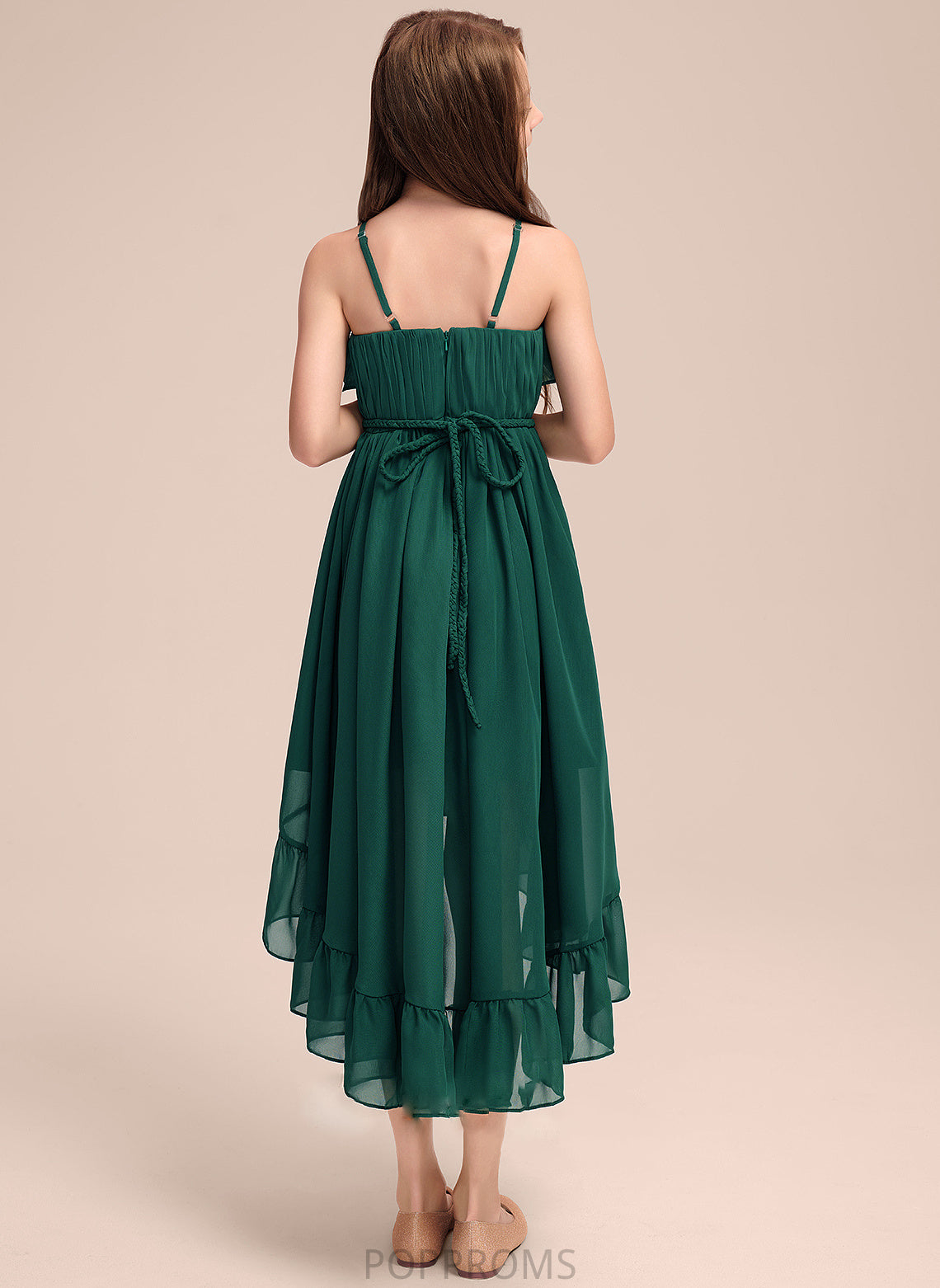 With Ruffles Cascading A-Line Asymmetrical Cristina Junior Bridesmaid Dresses Chiffon Scoop Neck