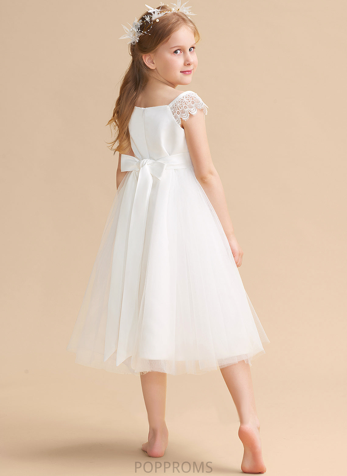 With Satin/Tulle Dress Flower Lace/Sash - Square Neckline Flower Girl Dresses Girl Tea-length A-Line Ellen Sleeveless