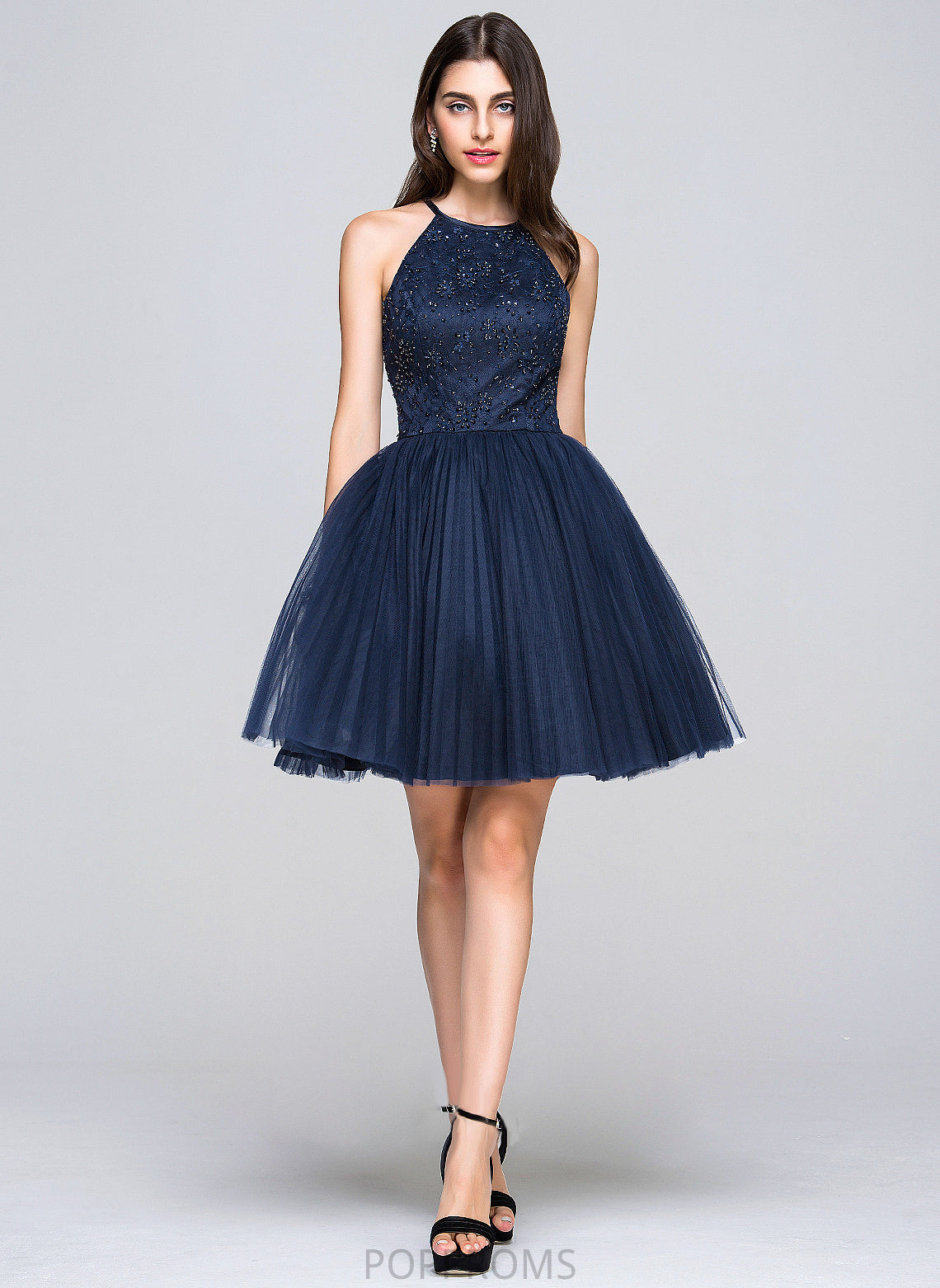 Pleated With Mavis Neck Bow(s) A-Line/Princess Prom Dresses Short/Mini Scoop Sequins Beading