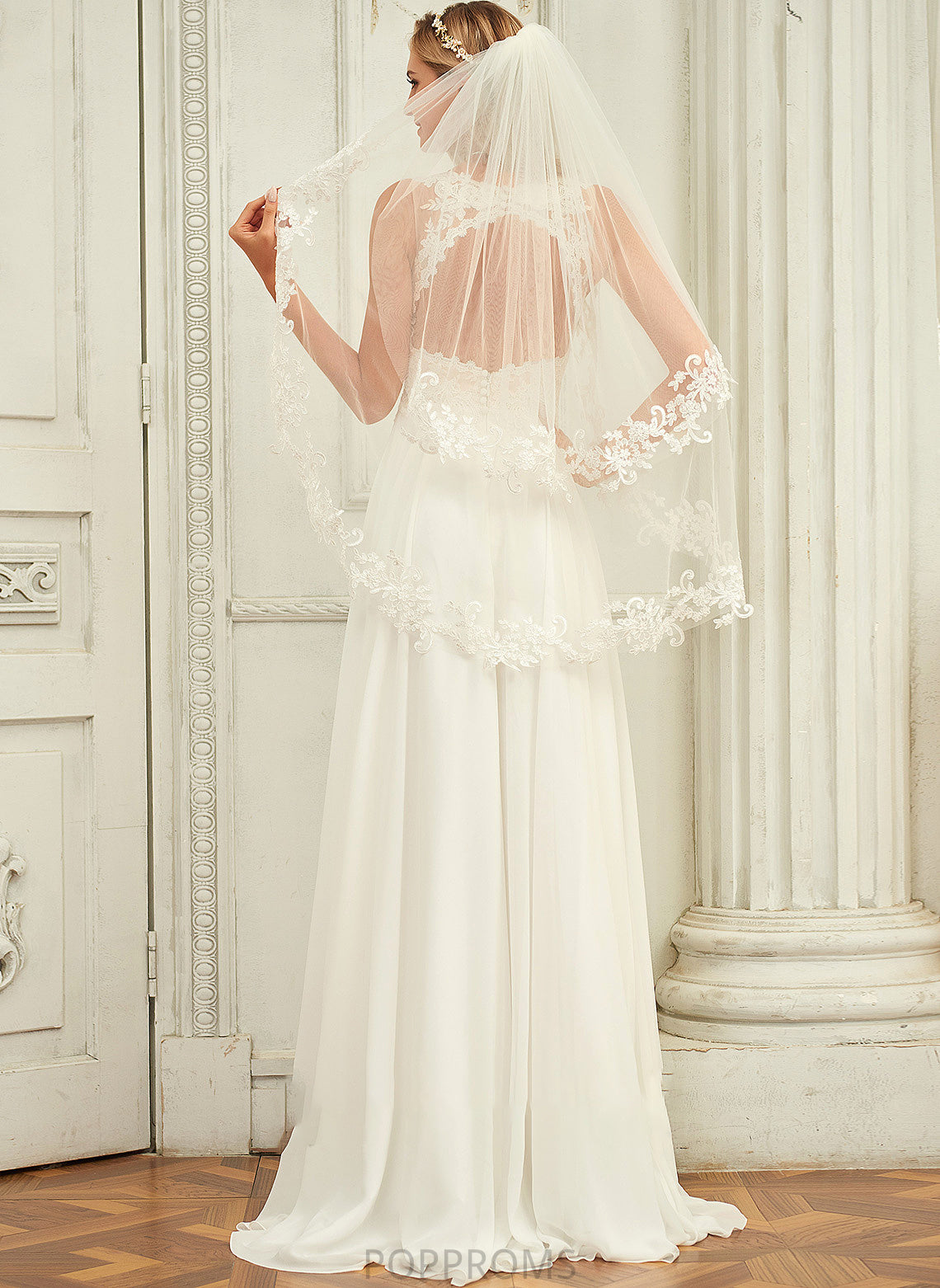 Wedding Dresses V-neck With A-Line Chiffon Wedding Daphne Train Lace Sweep Lace Dress