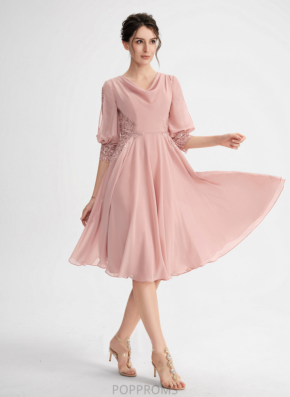 Dress Cowl With Neck Knee-Length Cocktail Chiffon Esperanza Lace A-Line Cocktail Dresses