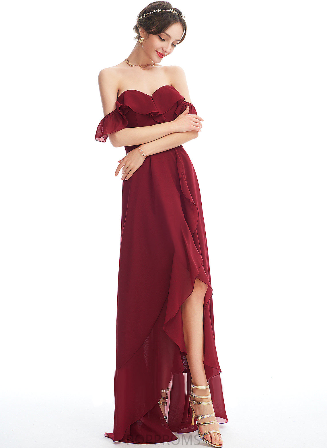 Ruffle With Split Front A-Line Off-the-Shoulder Dress Jocelyn Asymmetrical Cocktail Dresses Chiffon Cocktail