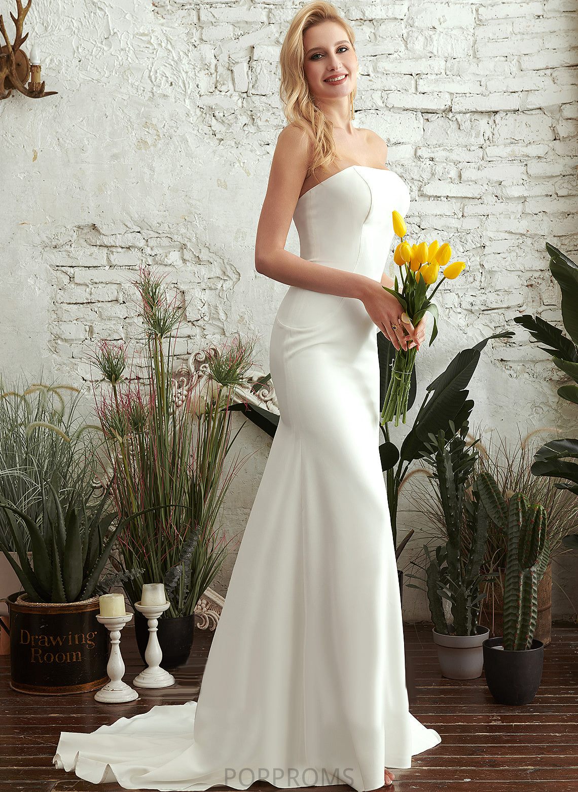 Wedding Kelly Dress Stretch Wedding Dresses Trumpet/Mermaid Strapless Crepe Sweep Train