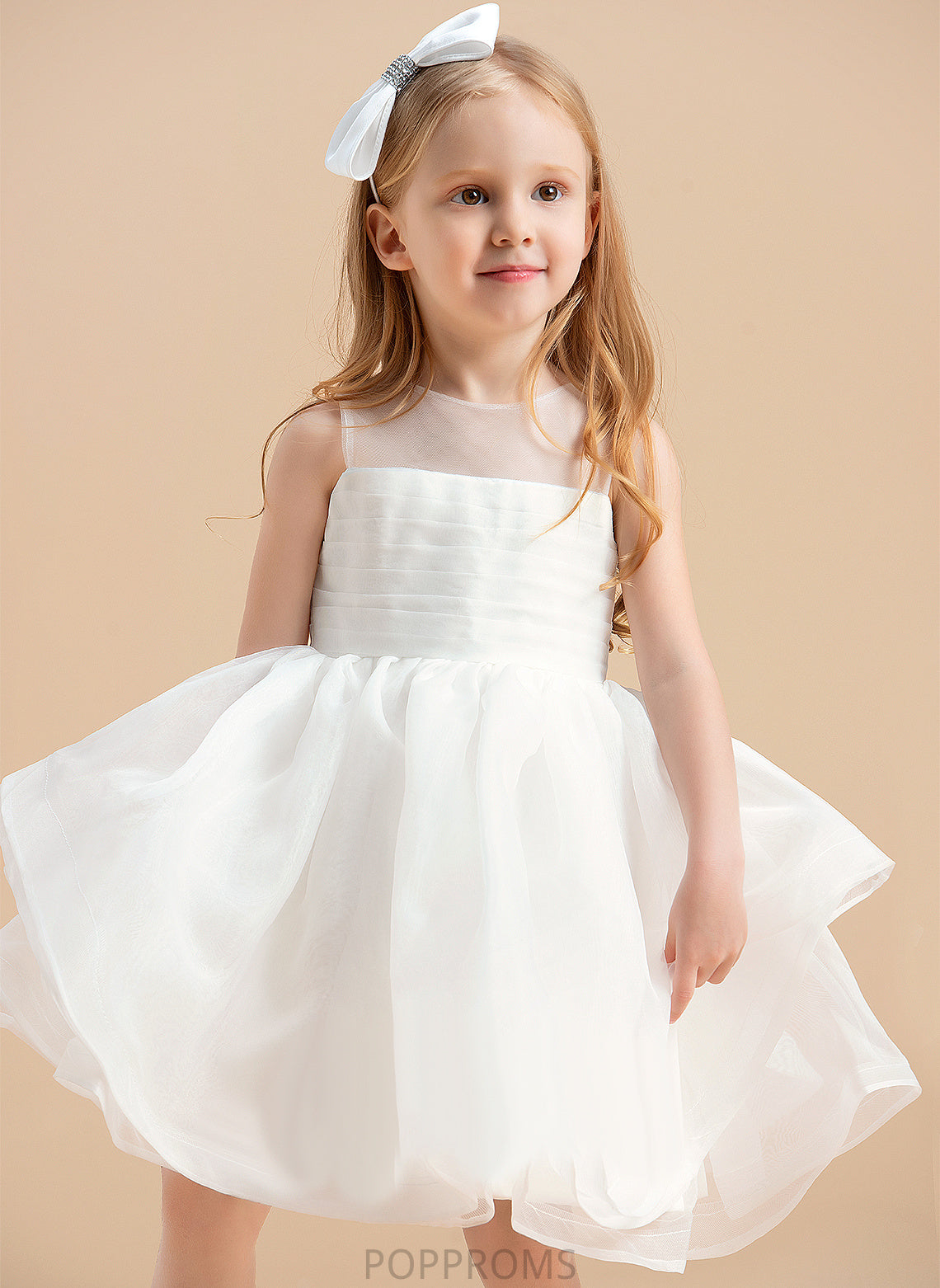 Flower Girl Dresses Ball-Gown/Princess V Knee-length Back Kyleigh Neck With Sleeveless Dress Organza Girl - Scoop Flower