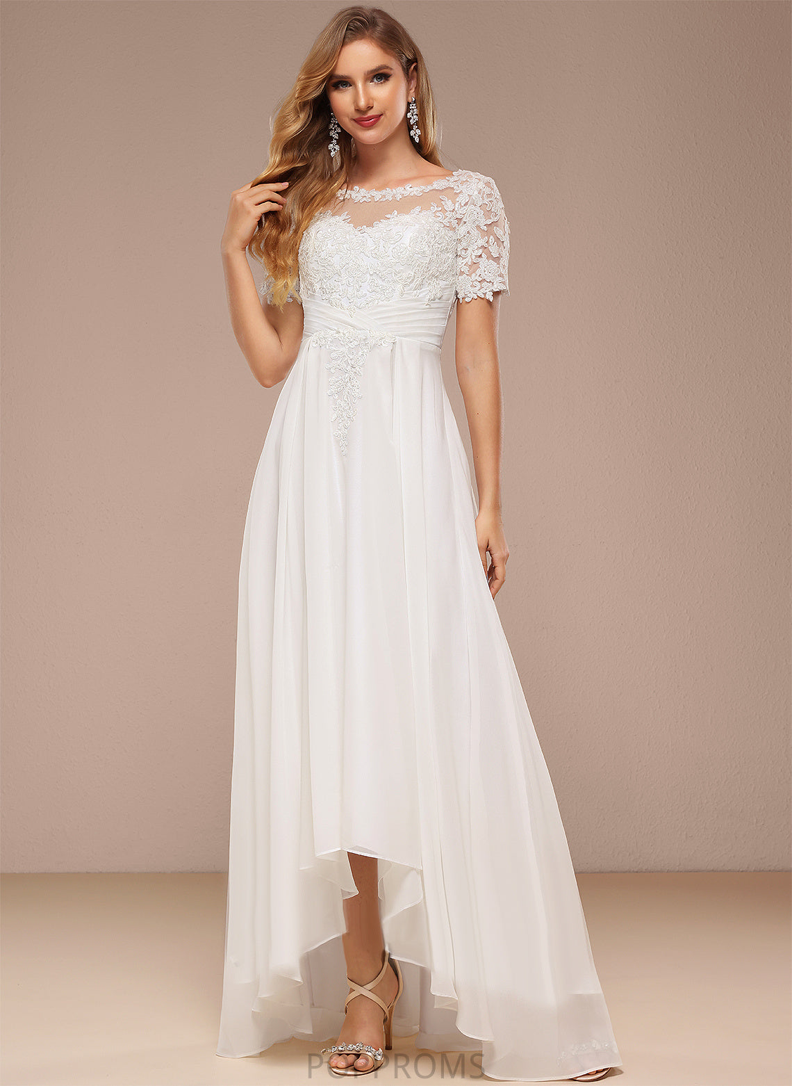 Lace Asymmetrical Dress Chiffon Wedding Valerie Boat A-Line Wedding Dresses Neck