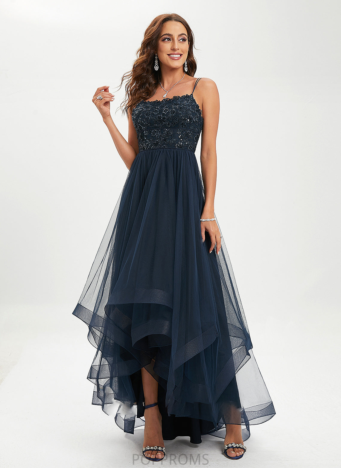 Asymmetrical Lace Scoop Ball-Gown/Princess Tulle Alana With Prom Dresses Neck Sequins