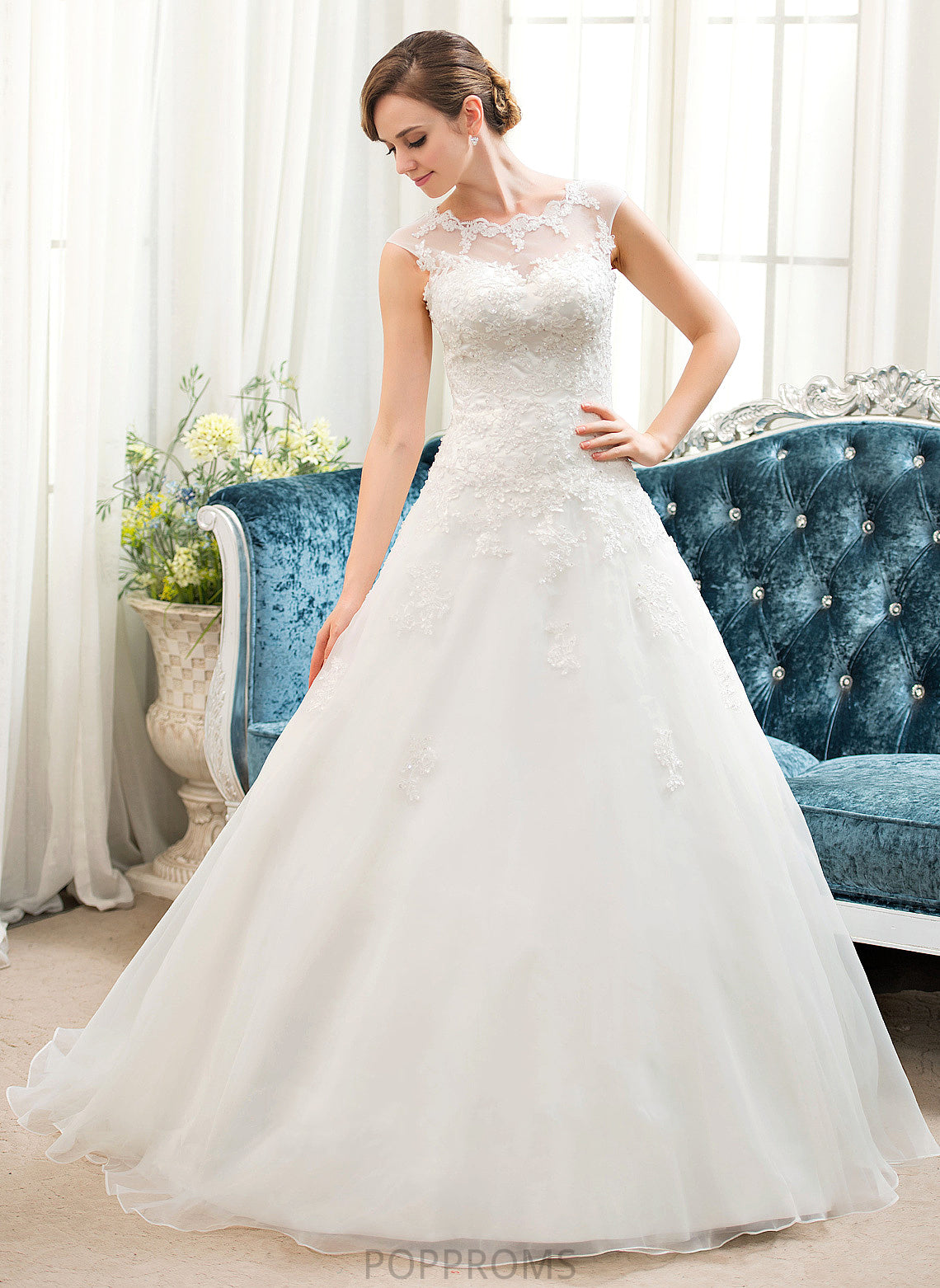 Tulle Illusion Lace Sequins Ball-Gown/Princess Organza Sweep Wedding Dresses Beading Dominique Dress With Train Wedding