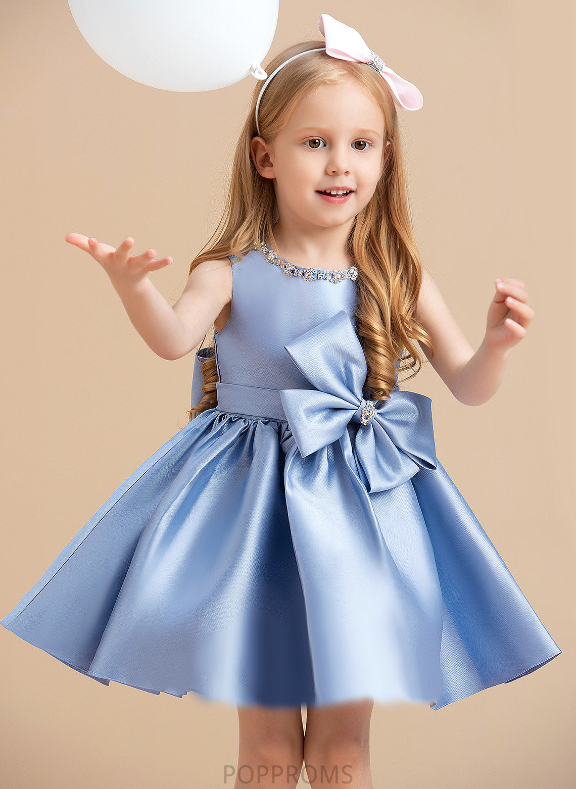 Bow(s) With Flower Girl Dresses Neck Ball-Gown/Princess - Satin Dress Knee-length Scoop Karly Sleeveless Girl Flower