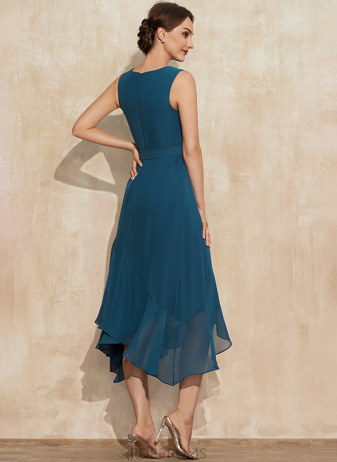 Cascading Chiffon Neck Jillian Scoop Ruffles Beading Dress Cocktail A-Line Asymmetrical Cocktail Dresses With