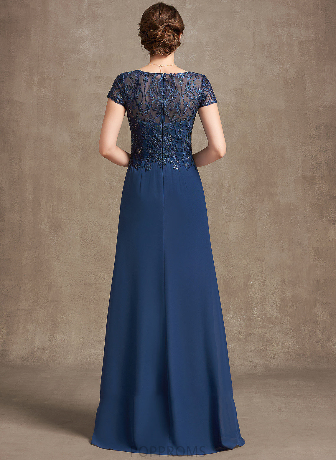 Mother Lace With Chiffon Floor-Length Bride the of Maya Dress A-Line Mother of the Bride Dresses Sequins V-neck