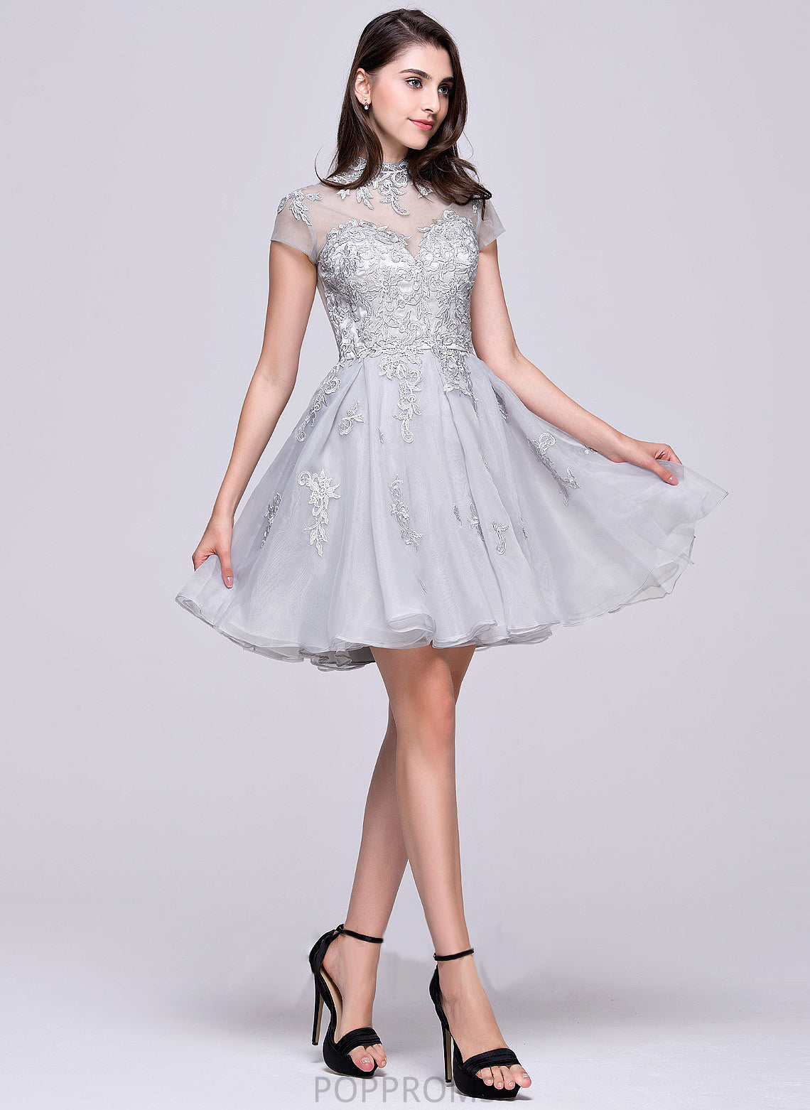 Homecoming Dresses Organza Lace With Dress Lace Short/Mini Appliques Neck A-Line Homecoming High Celia Tulle