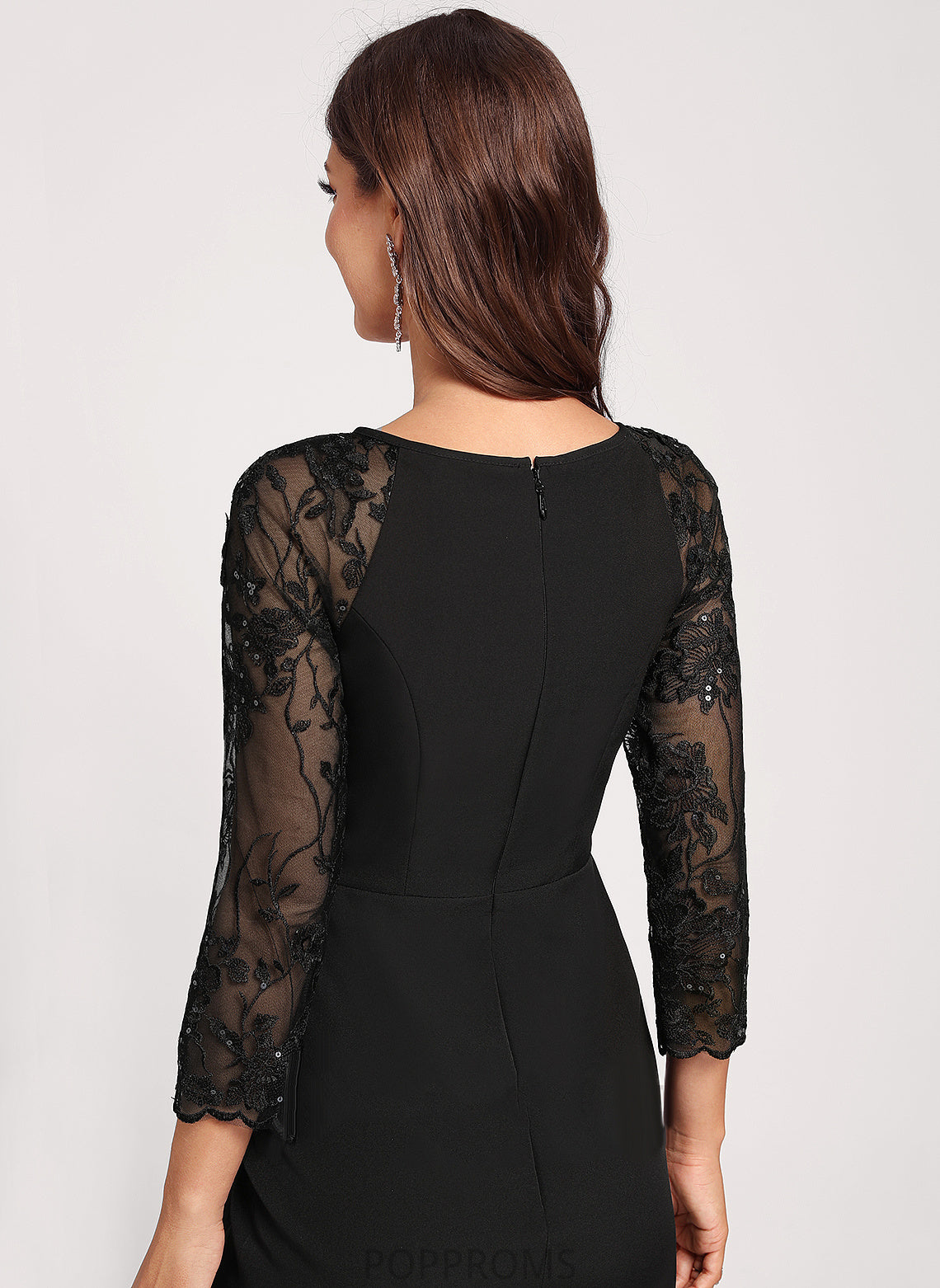 Club Dresses Lace Stretch Cocktail Ruffles Scoop Sequins Neck With Cascading Dress Baylee Crepe Bodycon Asymmetrical