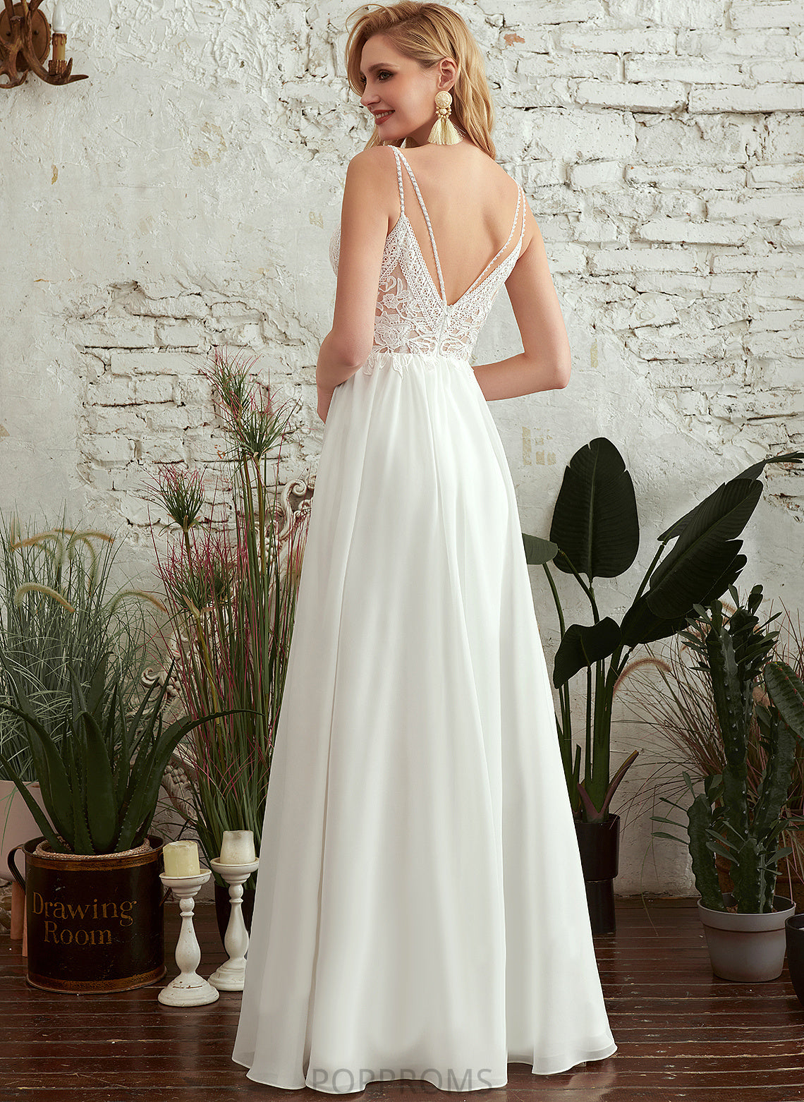 Dress V-neck With Beading Lace Chiffon Wedding A-Line Presley Floor-Length Wedding Dresses