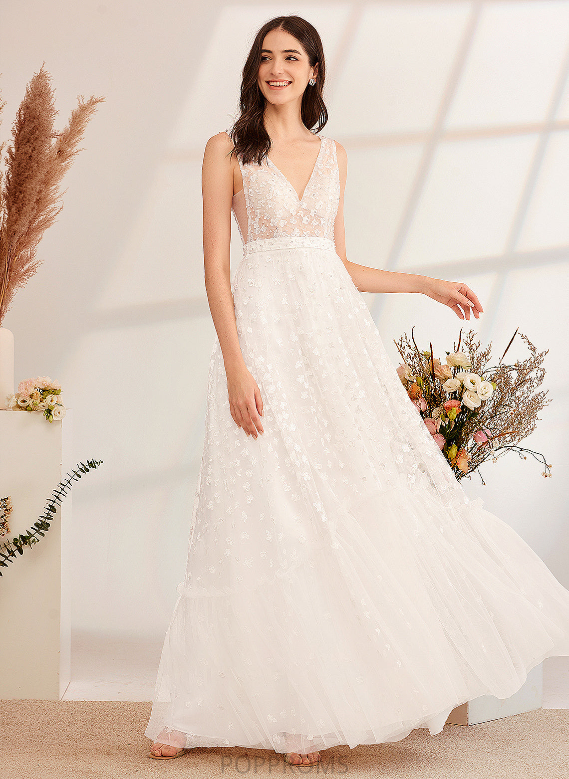 Wedding Lindsay With Sequins V-neck Wedding Dresses Dress A-Line Beading Floor-Length