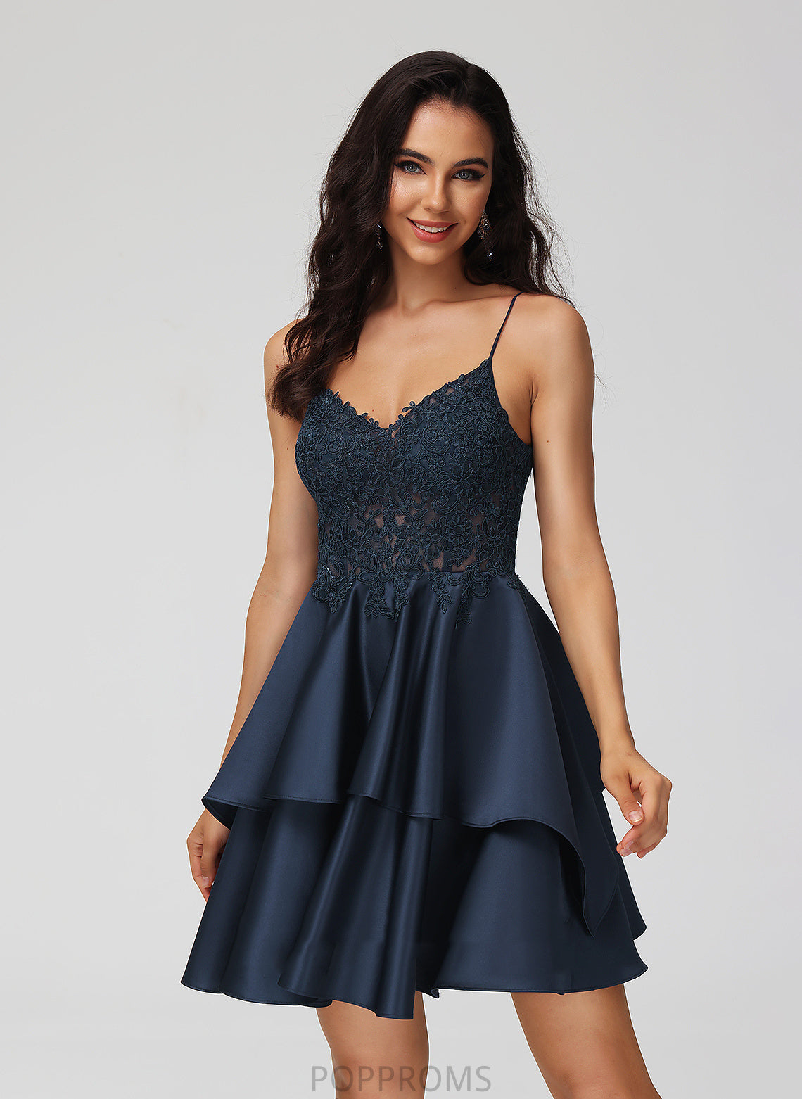 With Homecoming Satin V-neck Lace Margery Dress Short/Mini Homecoming Dresses A-Line