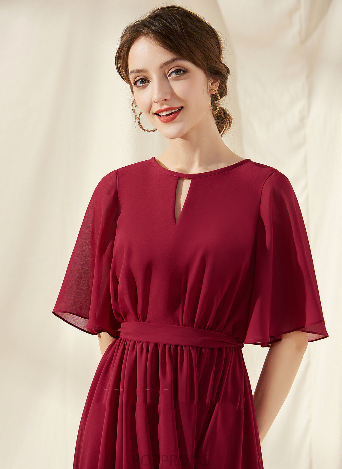 Chiffon Scoop Dress Cocktail Dresses With Ruffle Tea-Length Bow(s) Cocktail A-Line Neck Karen