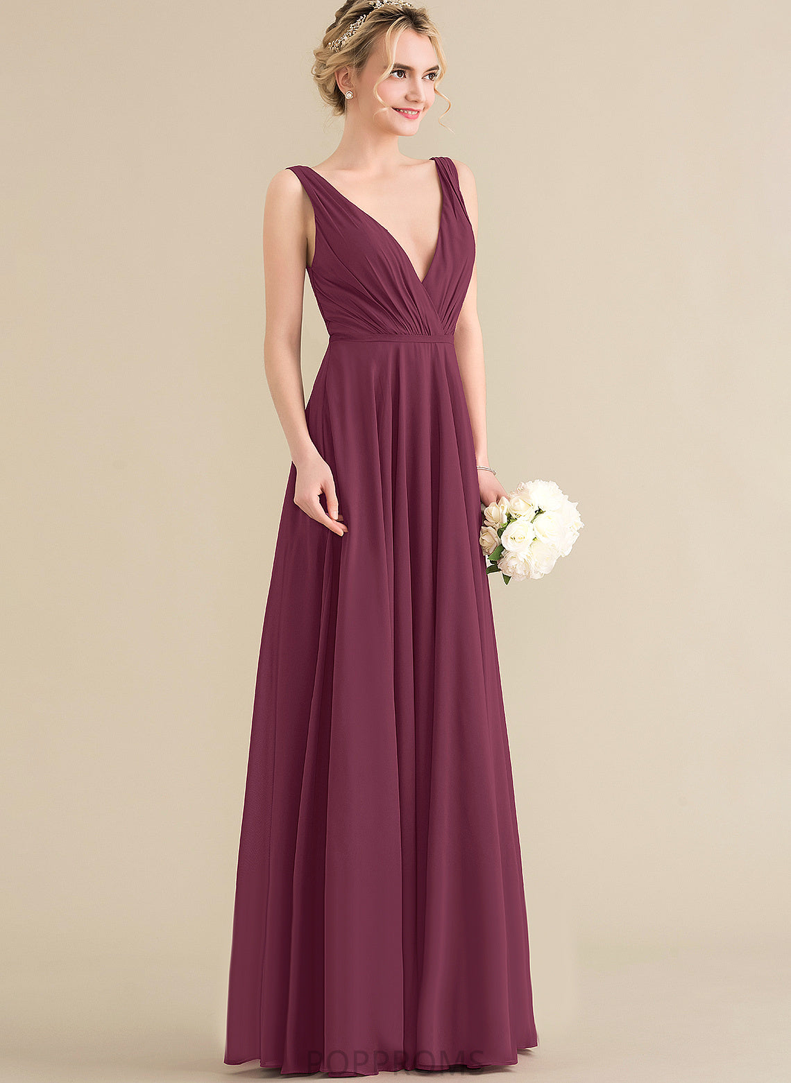 Jaelynn V-neck Prom Dresses Pleated Chiffon Floor-Length A-Line With