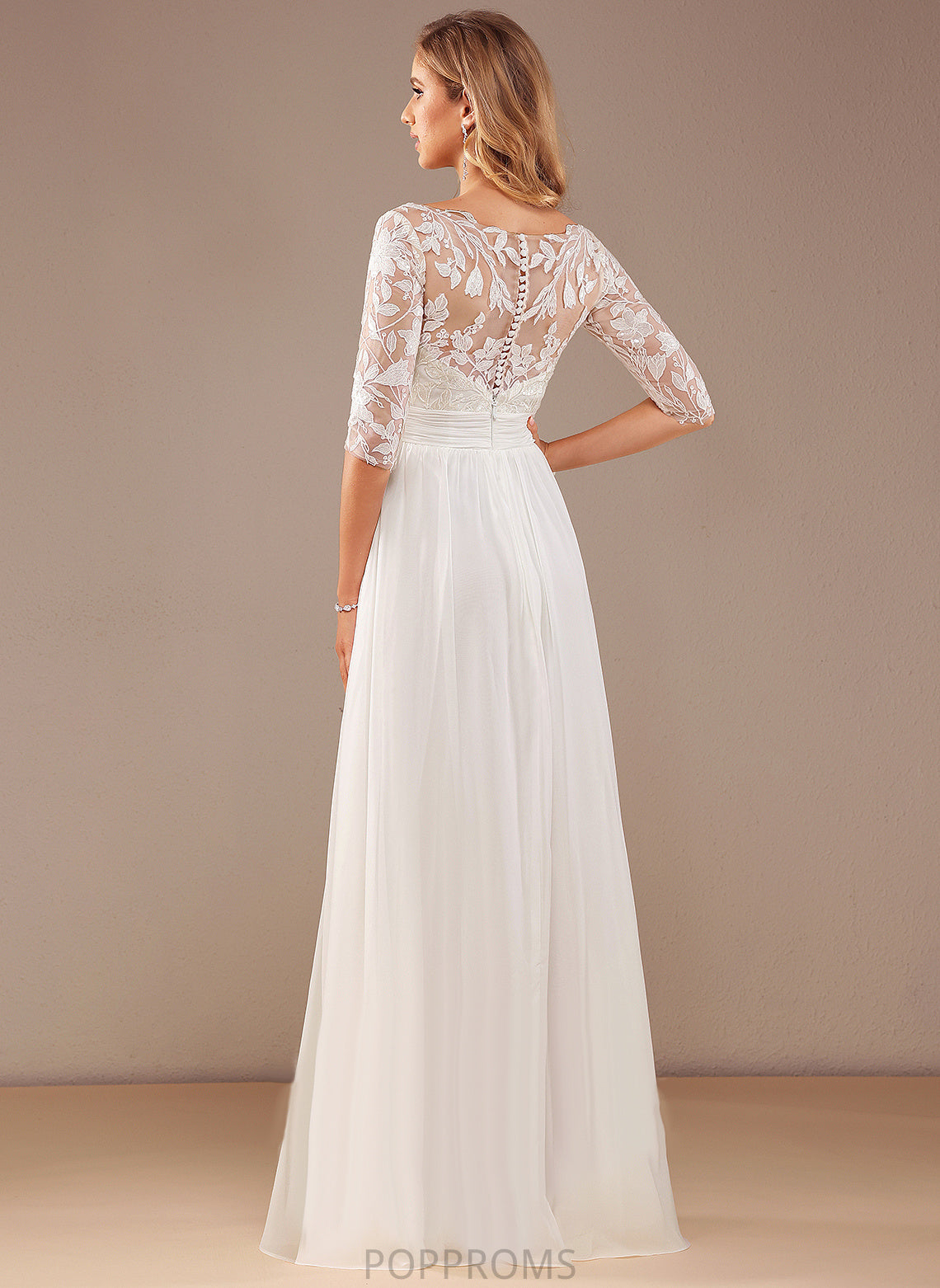 Ruffle Lace V-neck Maren Dress A-Line Floor-Length Wedding Dresses Wedding With Chiffon Sequins