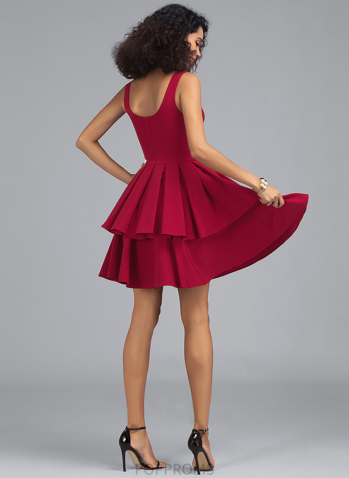 Cascading Short/Mini Jocelynn A-Line With Crepe Dress Homecoming Homecoming Dresses Stretch V-neck Ruffles