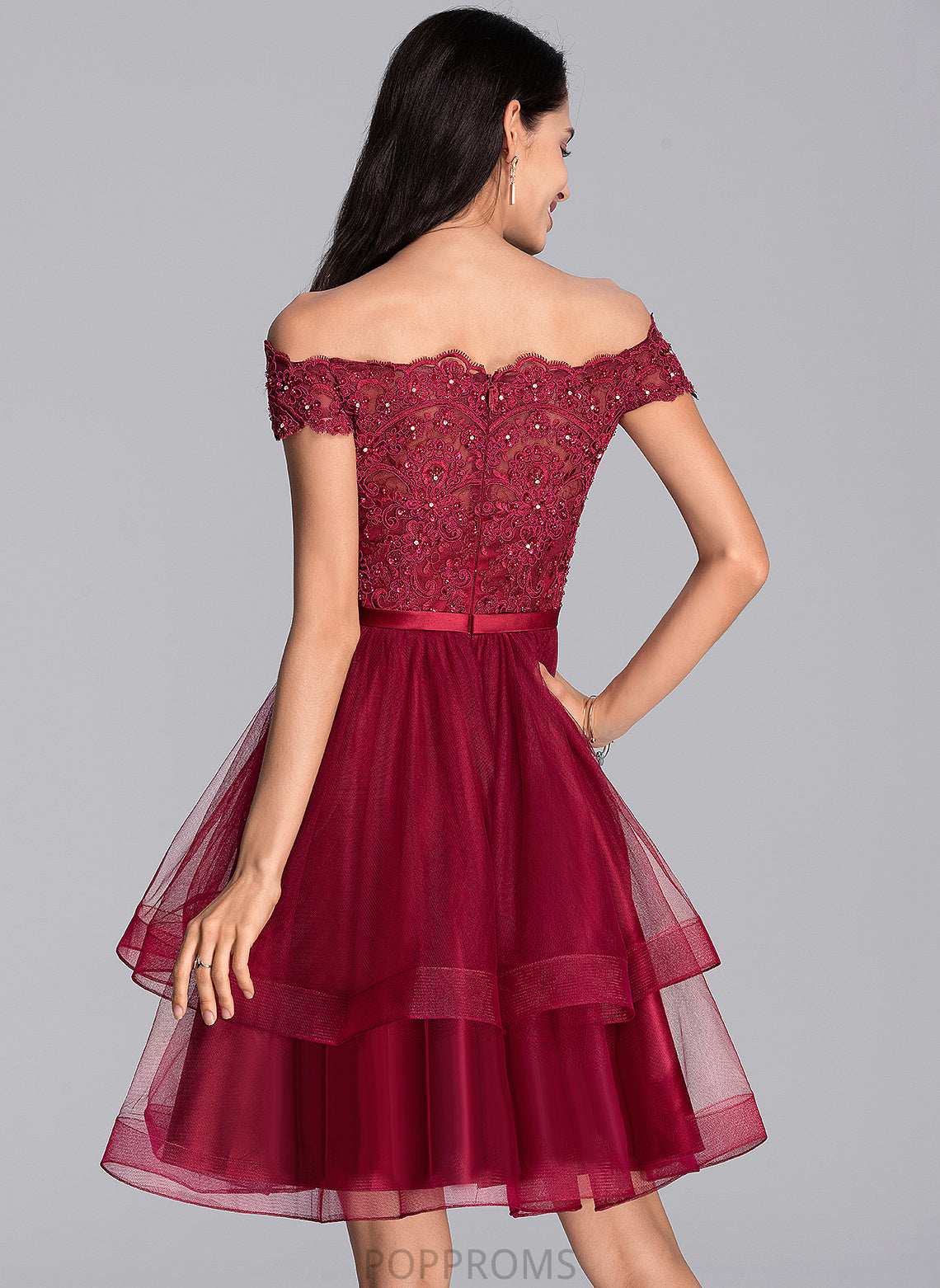 Lace Homecoming Tulle Beading Homecoming Dresses Maisie A-Line Knee-Length With Dress Off-the-Shoulder Sequins