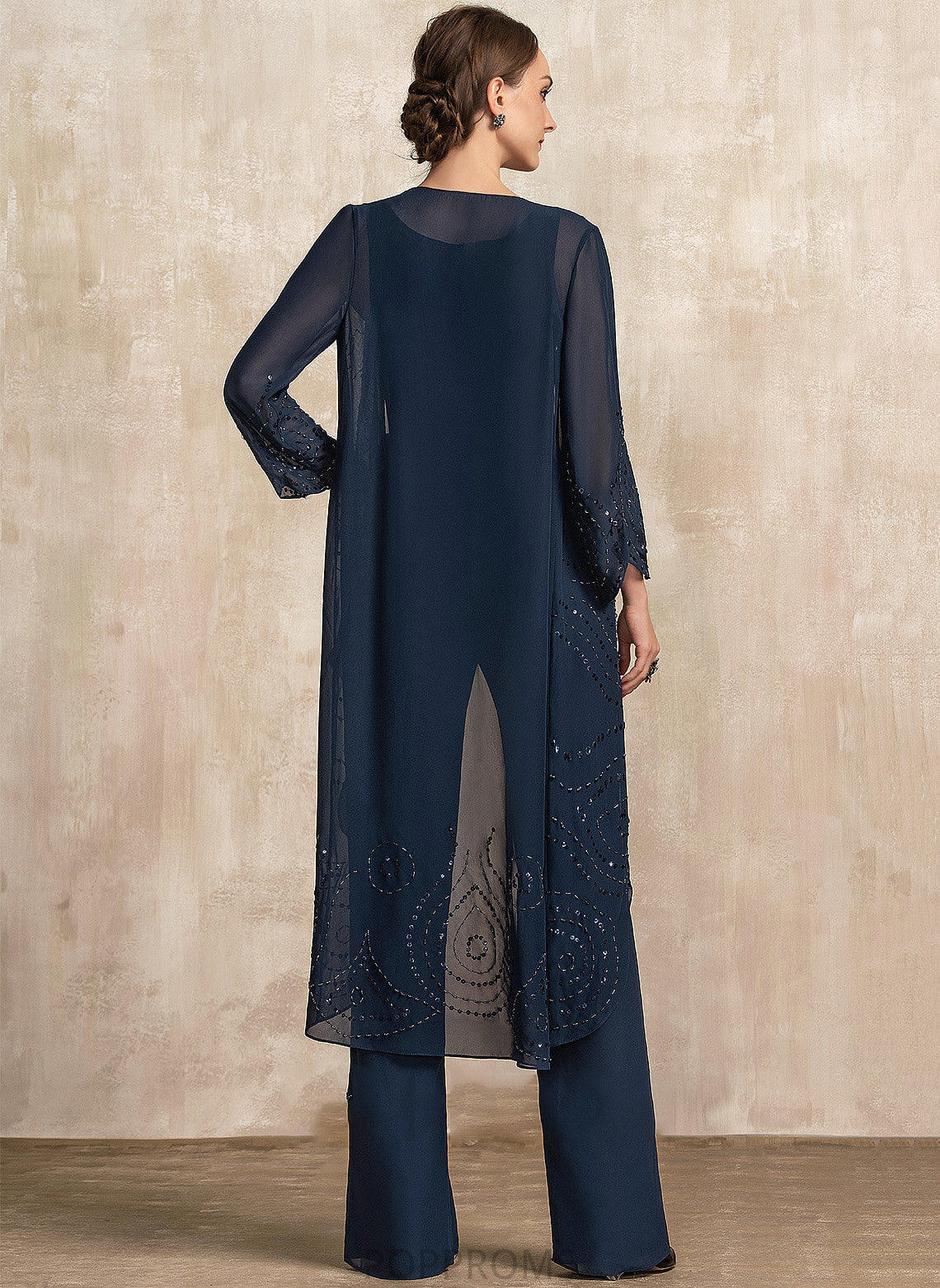 the Floor-Length Chiffon Scoop Mother Jumpsuit/Pantsuit of Dress Mother of the Bride Dresses Bride Raven Neck