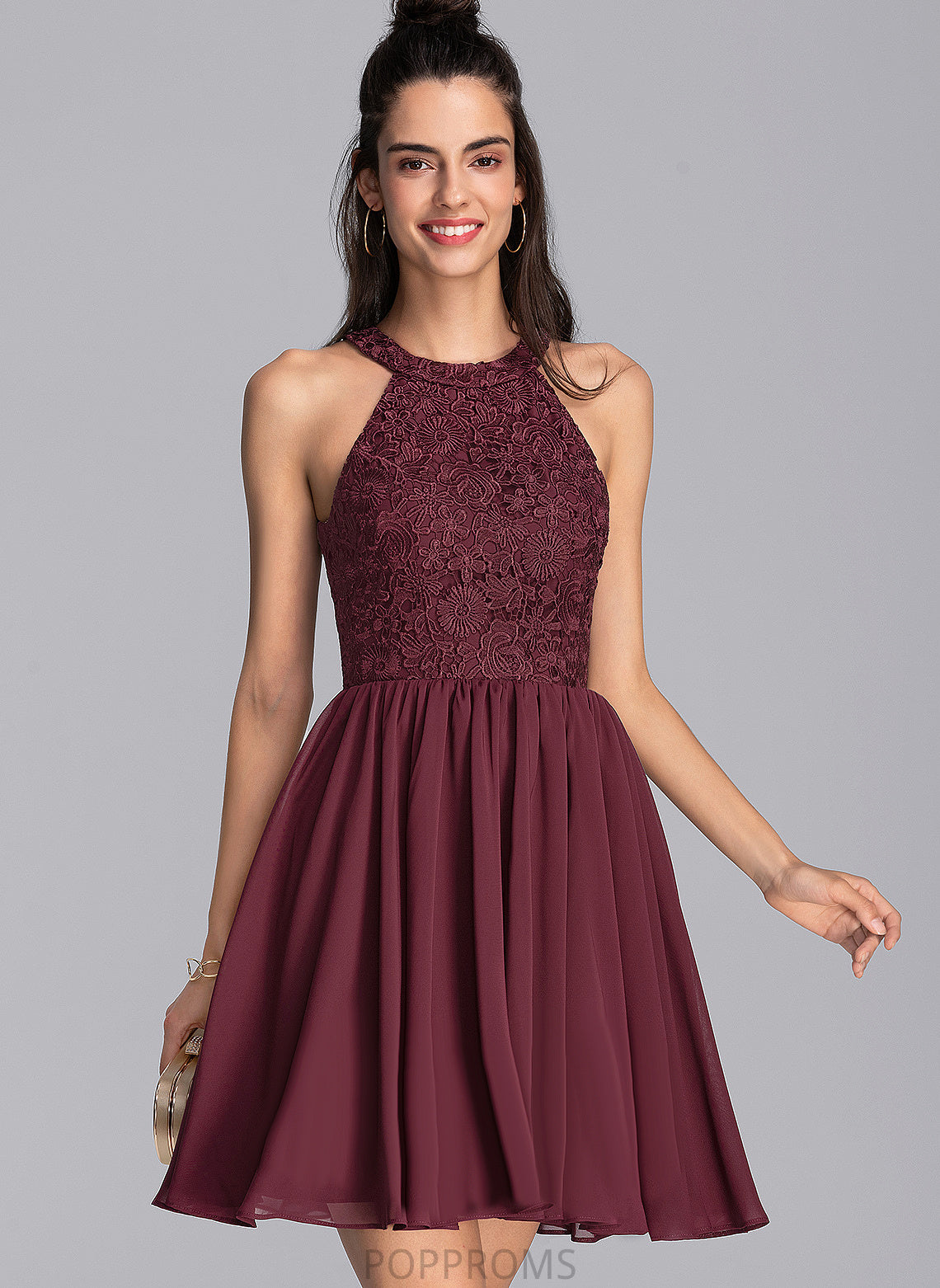 Short/Mini Carissa Scoop Prom Dresses Lace Chiffon A-Line