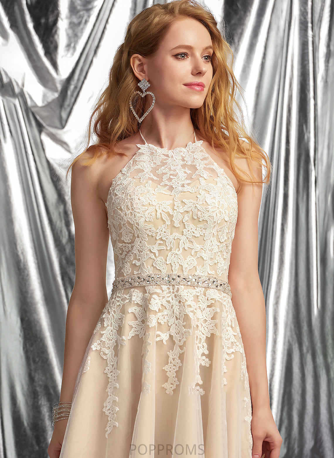 Short/Mini Sequins Cheryl Halter A-Line With Beading Tulle Lace Prom Dresses