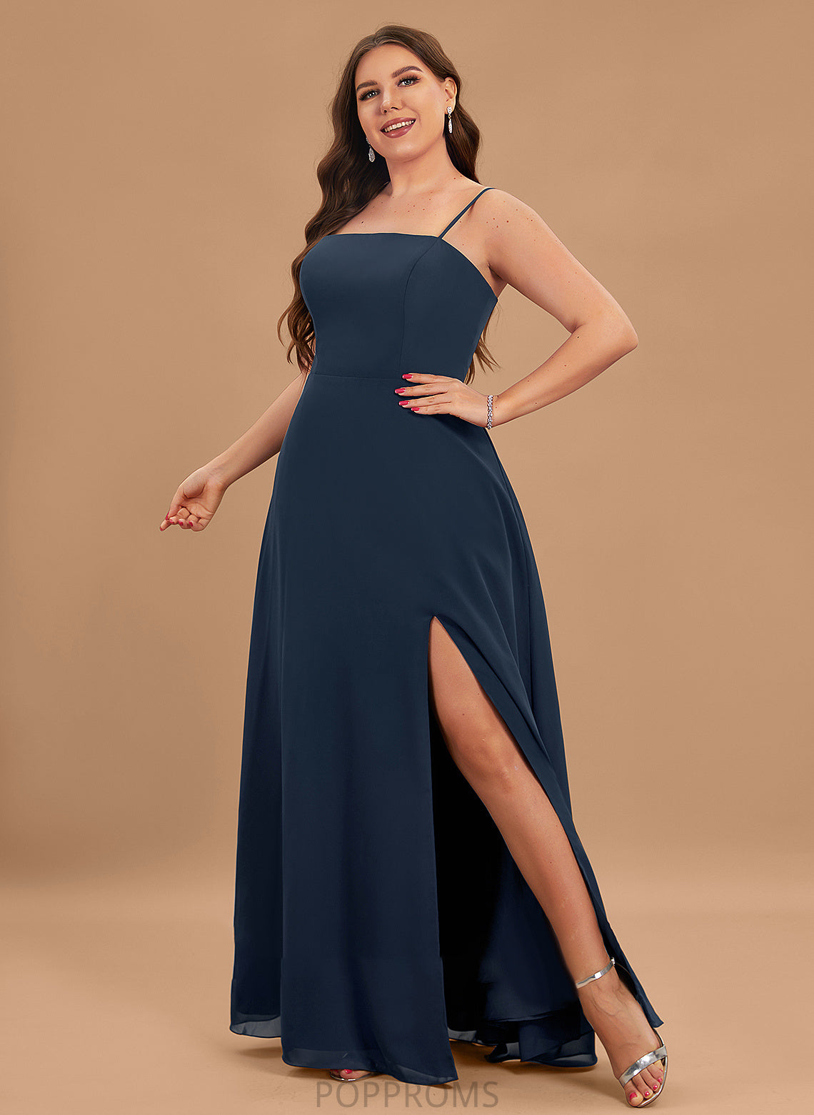 Floor-Length Square Prom Dresses Chiffon A-Line With Alison Front Neckline Split