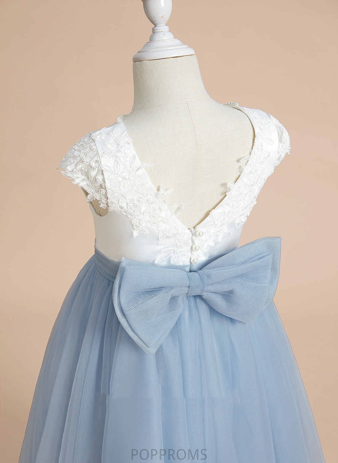 Neck Flower Girl Dresses - Flower Nathaly Girl Tea-length Scoop Lace/Bow(s) Satin/Tulle With Sleeveless A-Line Dress