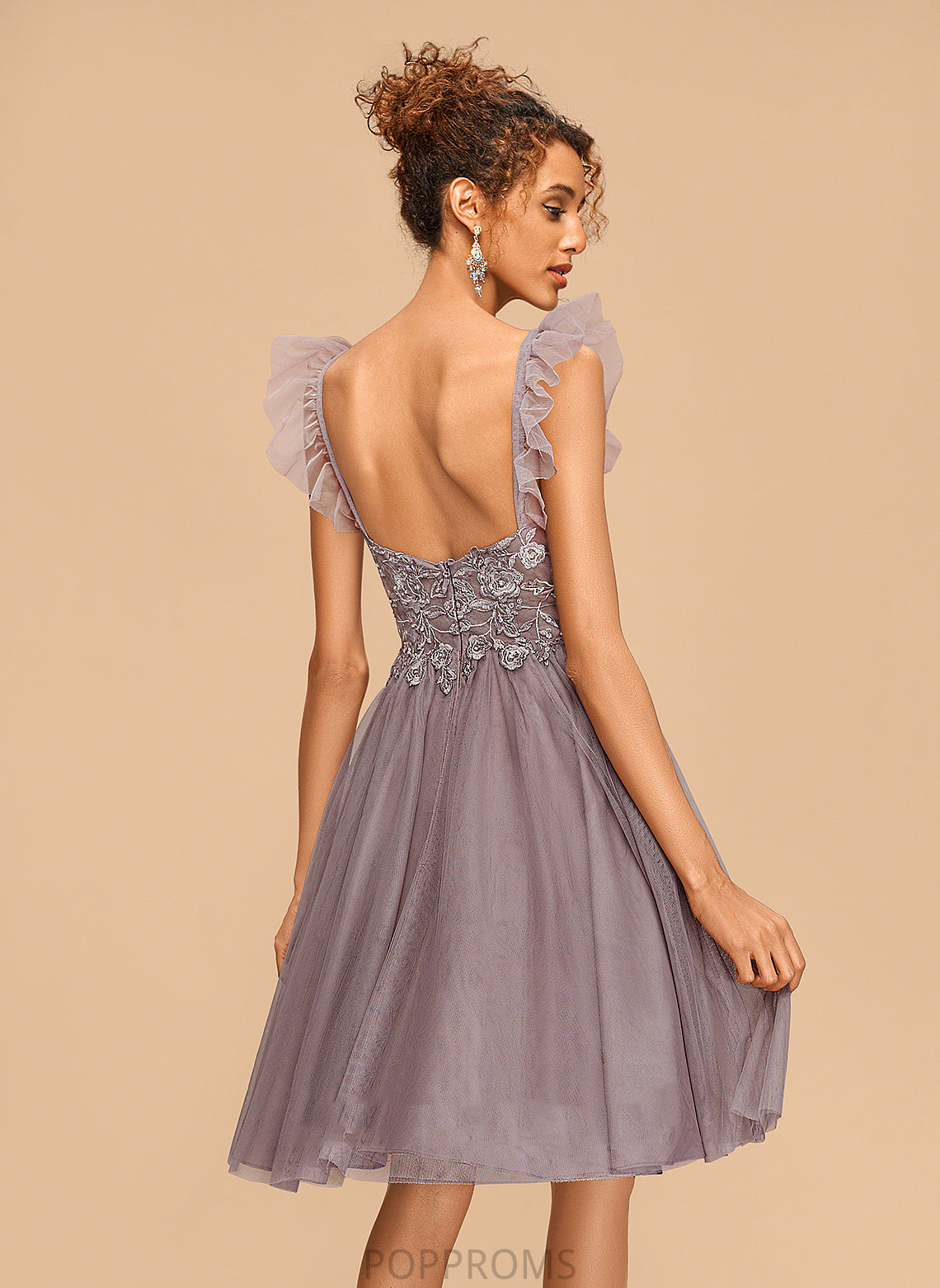 Knee-Length Dress Lace Ruffles Homecoming Homecoming Dresses A-Line Tulle V-neck Paige With Cascading