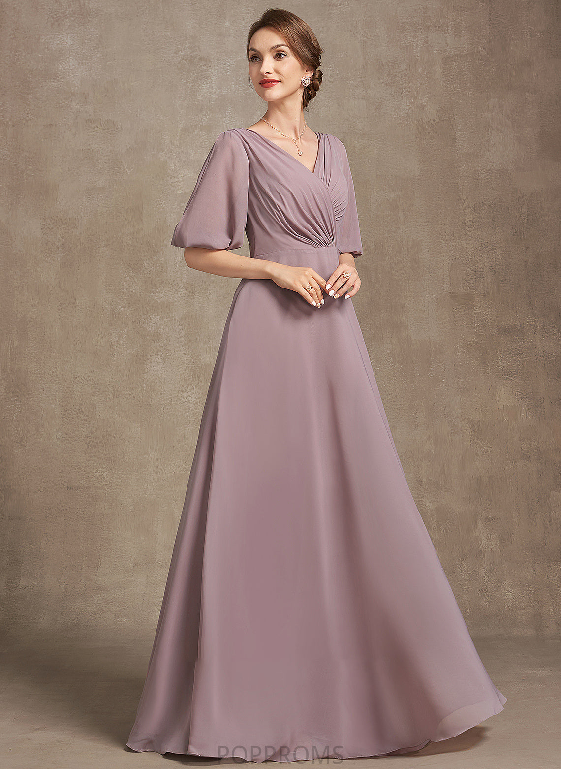 With Bride Ruffle Mother of the Bride Dresses Alexus of Mother V-neck Dress A-Line the Floor-Length Chiffon