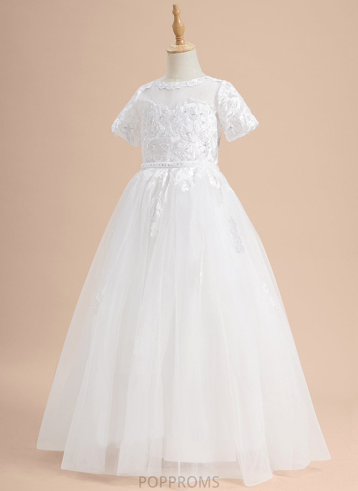 Lace/Beading/Sequins Sleeves Short Ball-Gown/Princess Flower Dress Scoop Neck Scarlet Girl With - Flower Girl Dresses Tulle Floor-length