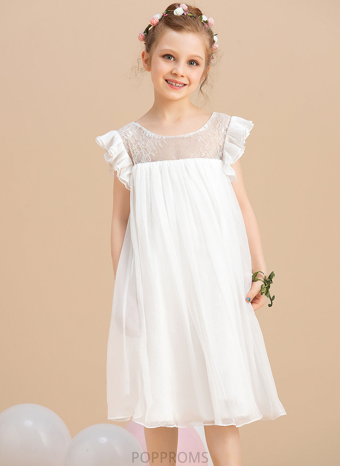 Girl Scoop Sleeves Dress Lace With Flower Girl Dresses Chiffon Flower A-Line Short - Neck Knee-length Bryanna