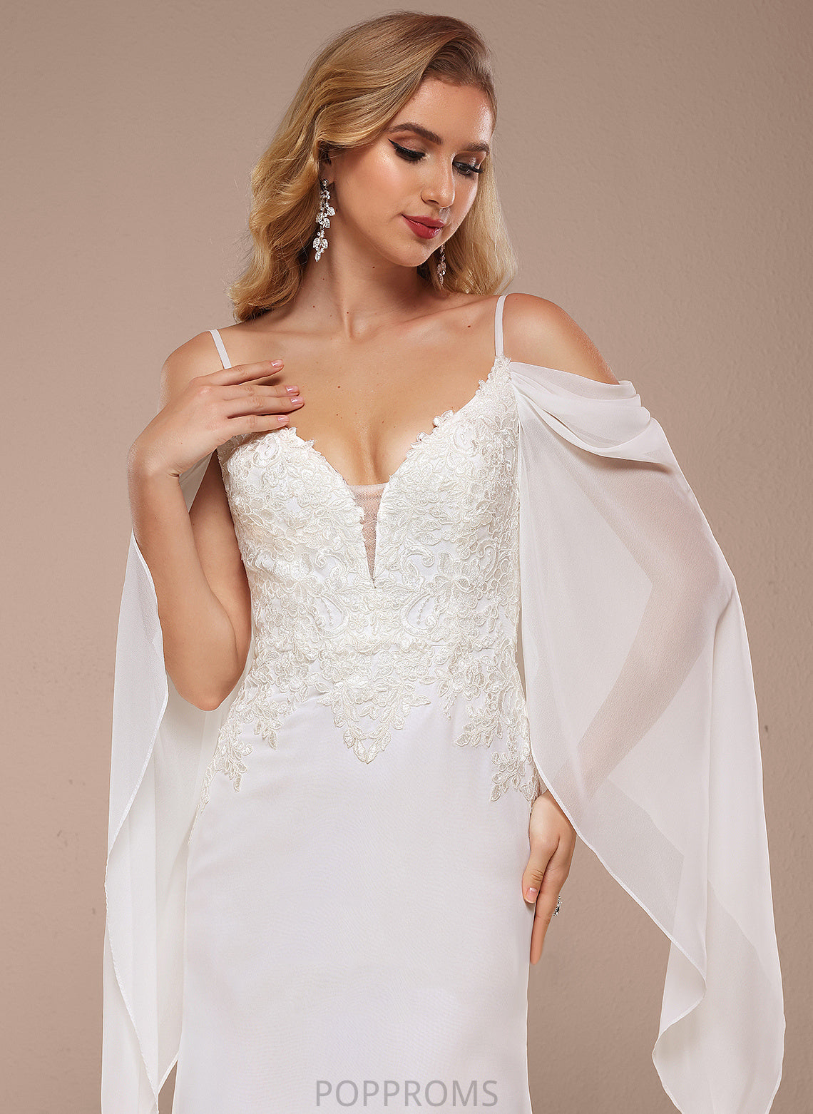 Gloria Train Shoulder Chiffon Trumpet/Mermaid Lace Sweep Wedding Dresses Wedding Dress Cold