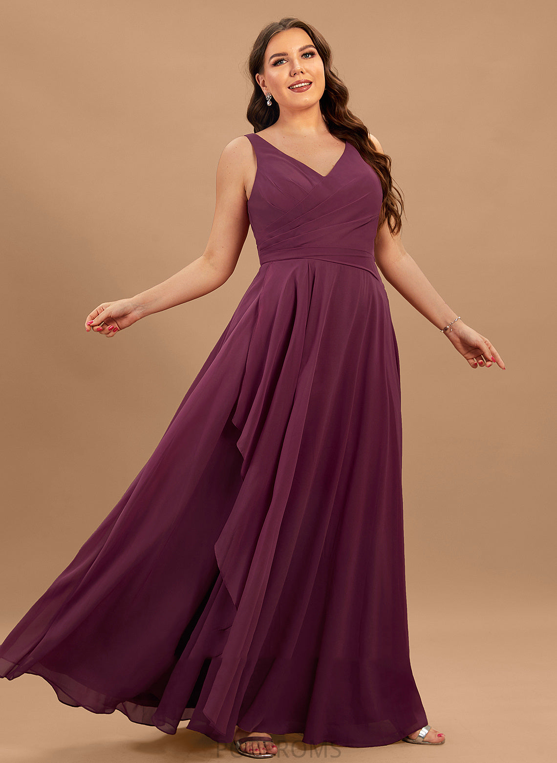 V-neck SplitFront Fabric Floor-Length Neckline Length A-Line Silhouette Embellishment Allie Scoop A-Line/Princess Bridesmaid Dresses