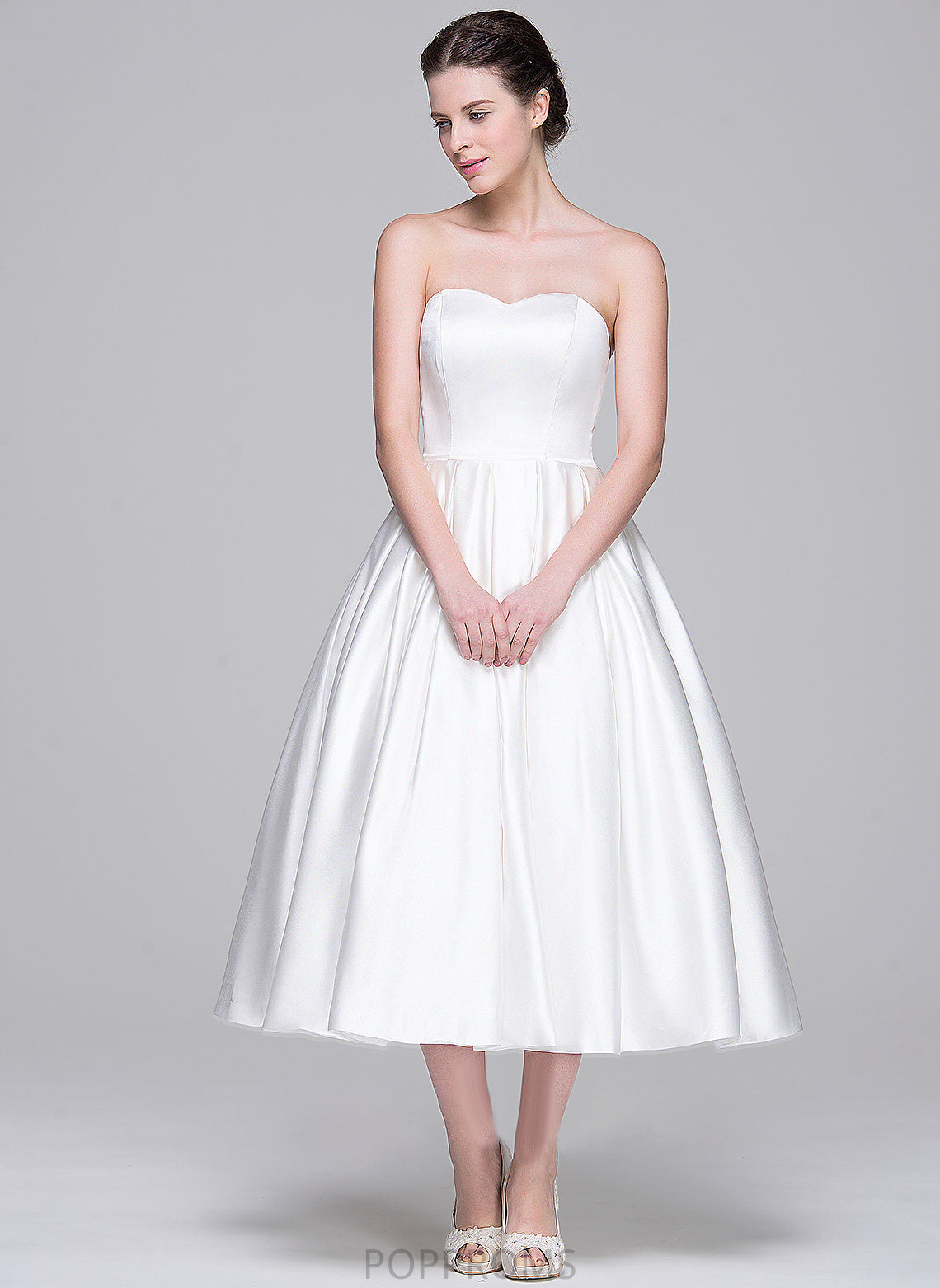 Wedding Satin Pockets Tea-Length Sweetheart With Wedding Dresses Dress Ball-Gown/Princess Tara