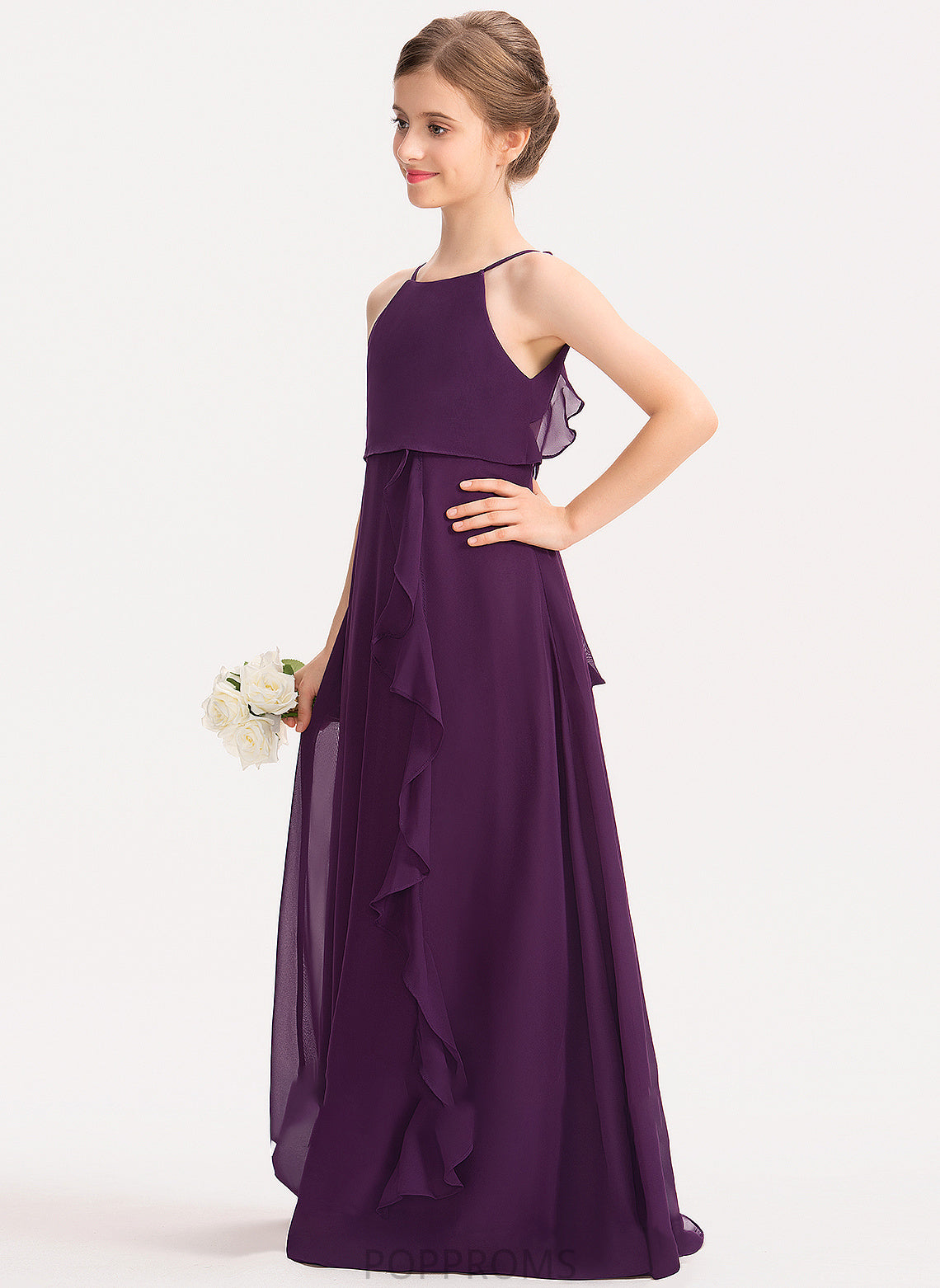 With Junior Bridesmaid Dresses Ruffles Nancy Chiffon Scoop Bow(s) A-Line Neck Floor-Length Cascading