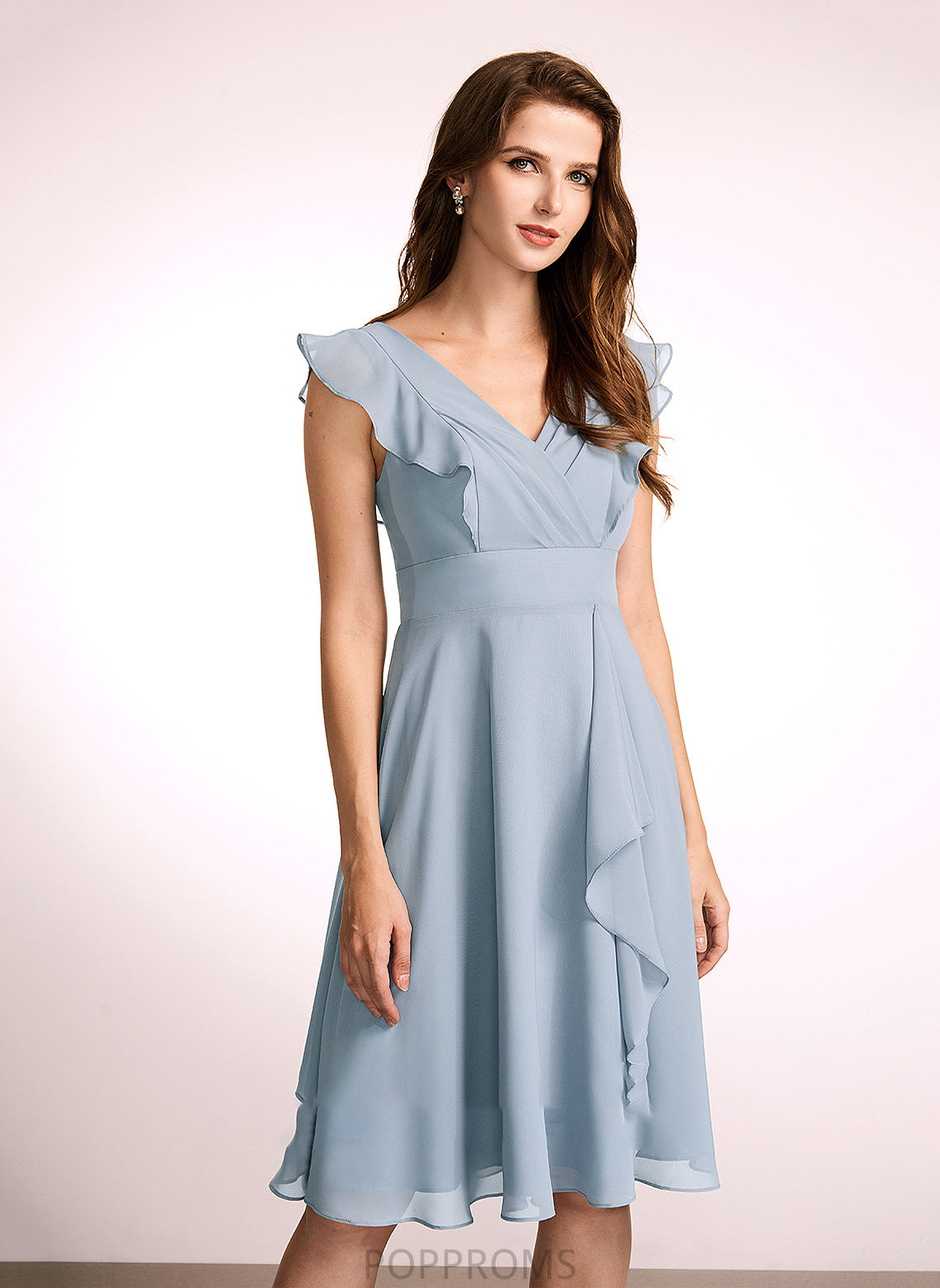 Length A-Line Fabric Ruffle Knee-Length Embellishment Neckline V-neck Silhouette Mariam Floor Length Sleeveless Bridesmaid Dresses