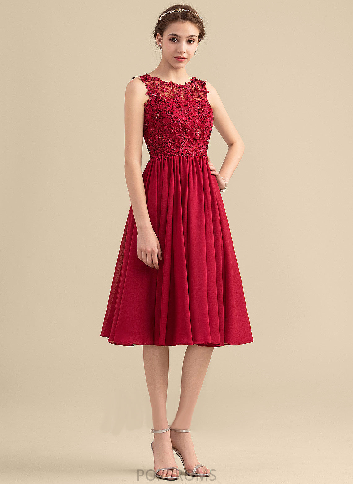 Dress Lace Knee-Length Scoop Homecoming Dresses Homecoming Stephany Chiffon Neck A-Line With Beading Lace