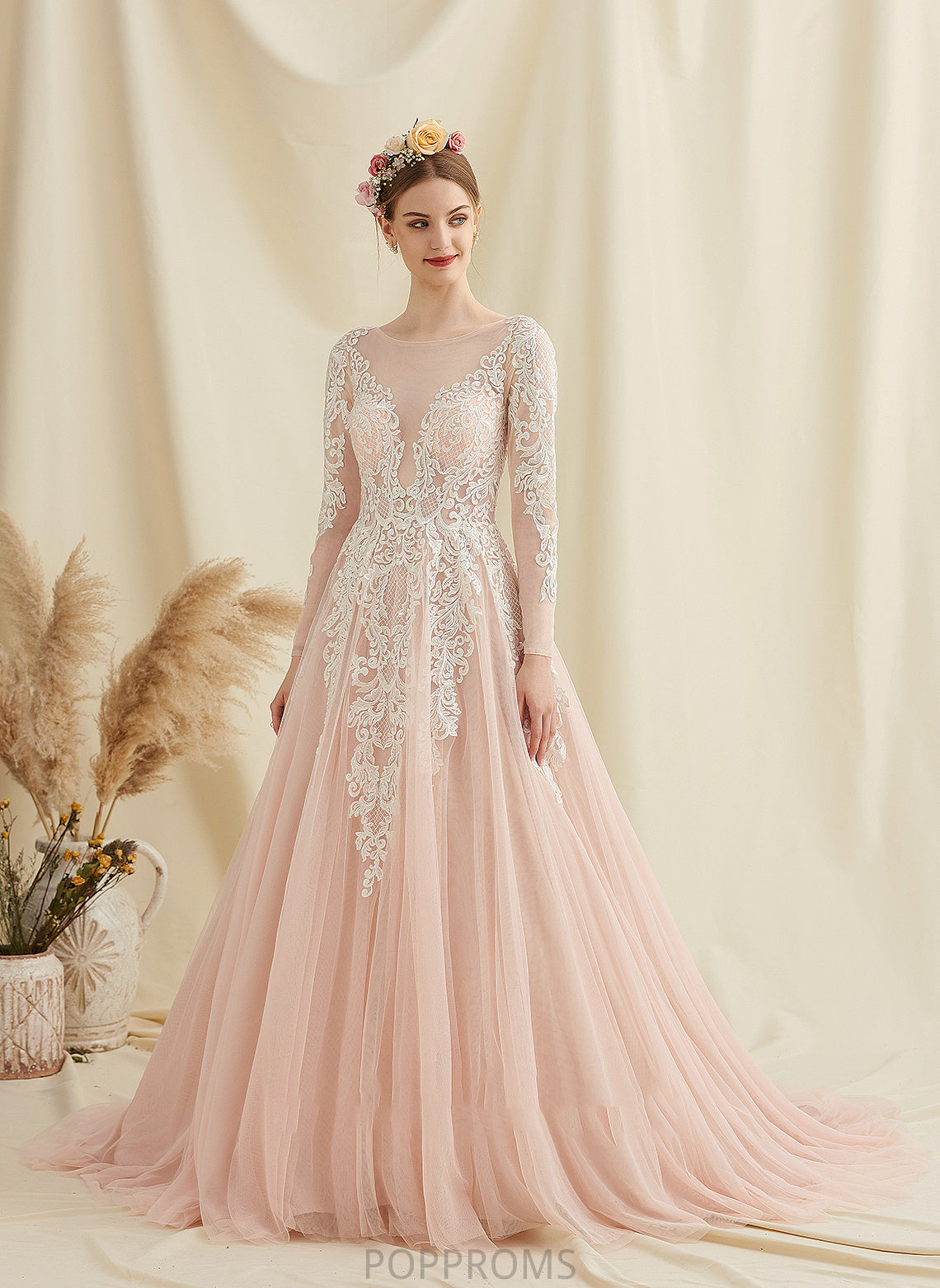 Train Dress Scoop Neck Kaleigh Tulle Lace Wedding Dresses Wedding Court Ball-Gown/Princess