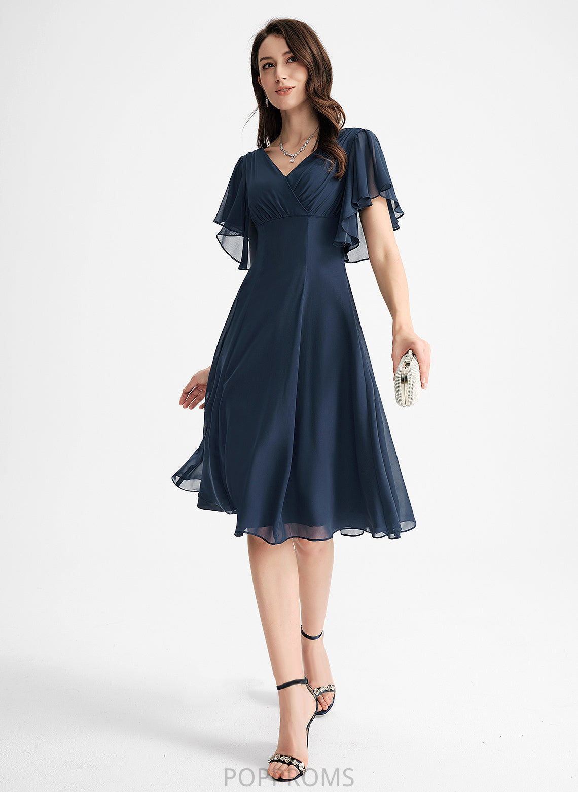 V-neck A-Line Cocktail Dresses Cocktail Chiffon Knee-Length Dress Alexa