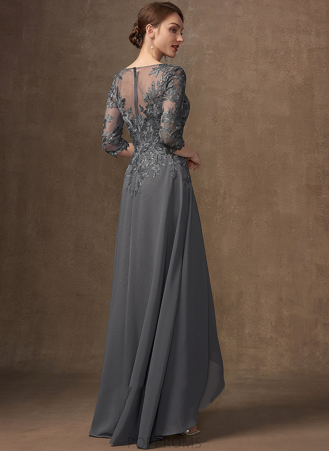 Chiffon Sequins of Dress the With A-Line Mother V-neck Bride Lace Charlize Asymmetrical Mother of the Bride Dresses