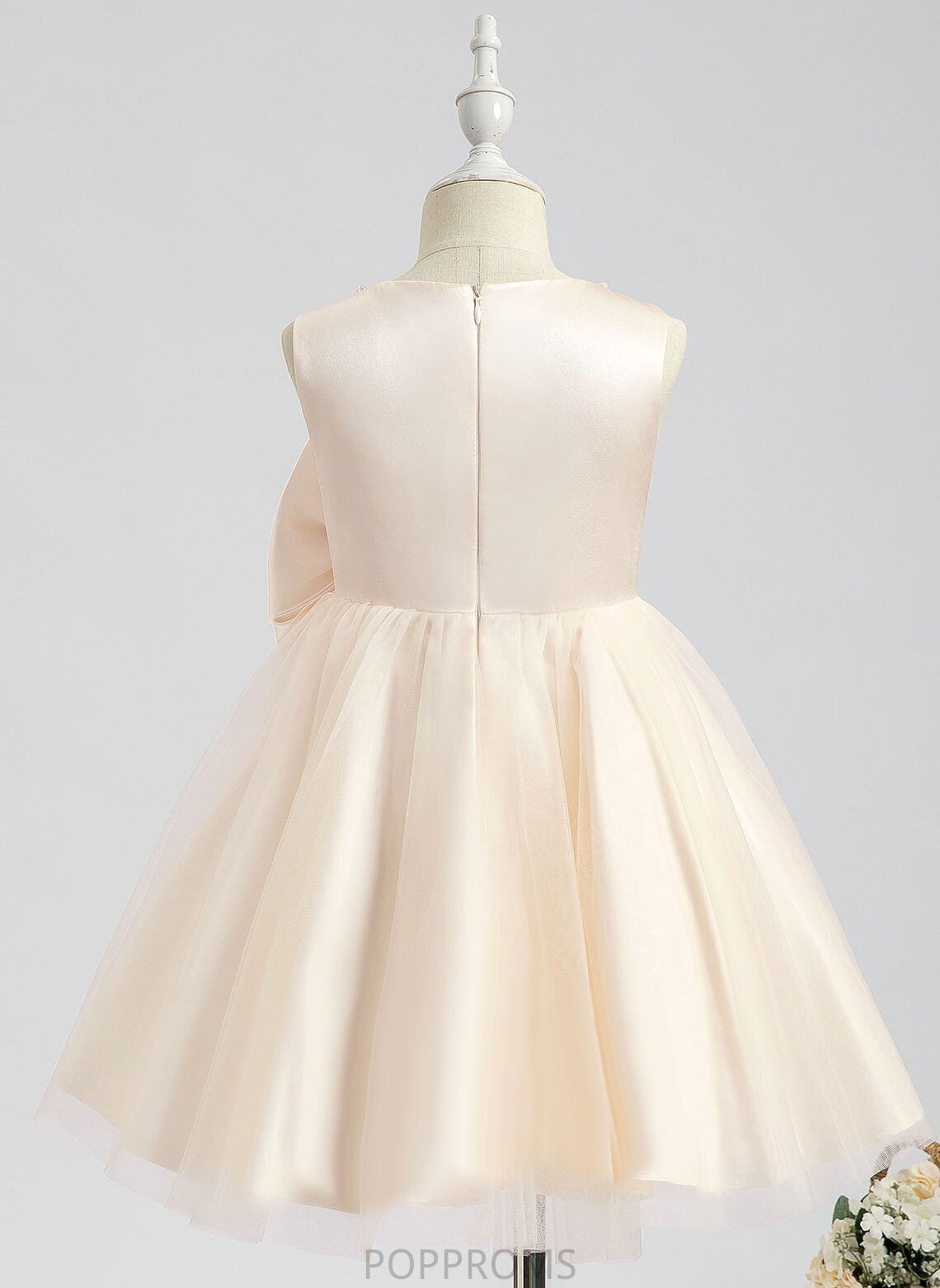 Scalloped With Sleeveless Flower Girl Dresses Satin Knee-length Lainey - Dress Neck Girl A-Line Beading/Bow(s) Flower