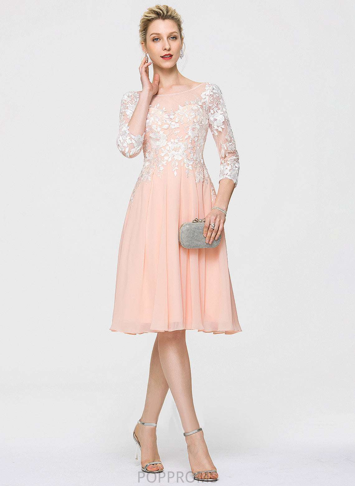 Chiffon Dress Scoop Wedding Dresses A-Line Wedding Winnie Knee-Length Lace