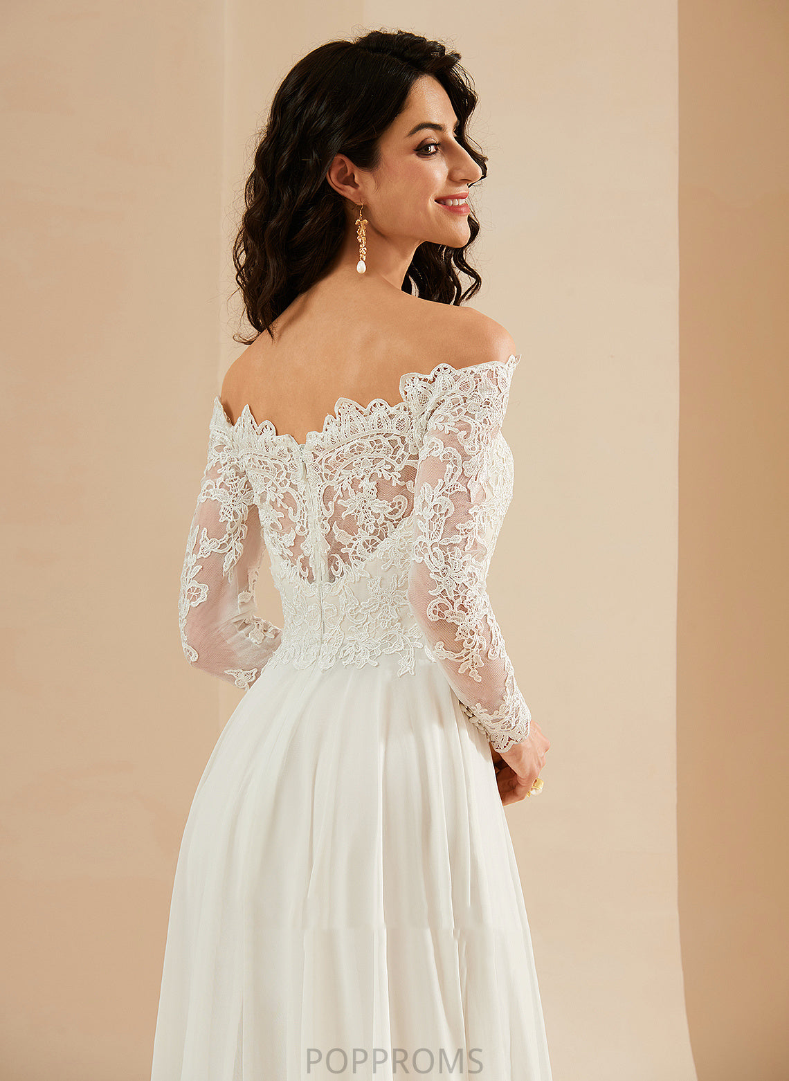 Lace Dress Wedding Dresses With Chiffon Sweep A-Line Train Kaya Wedding Off-the-Shoulder