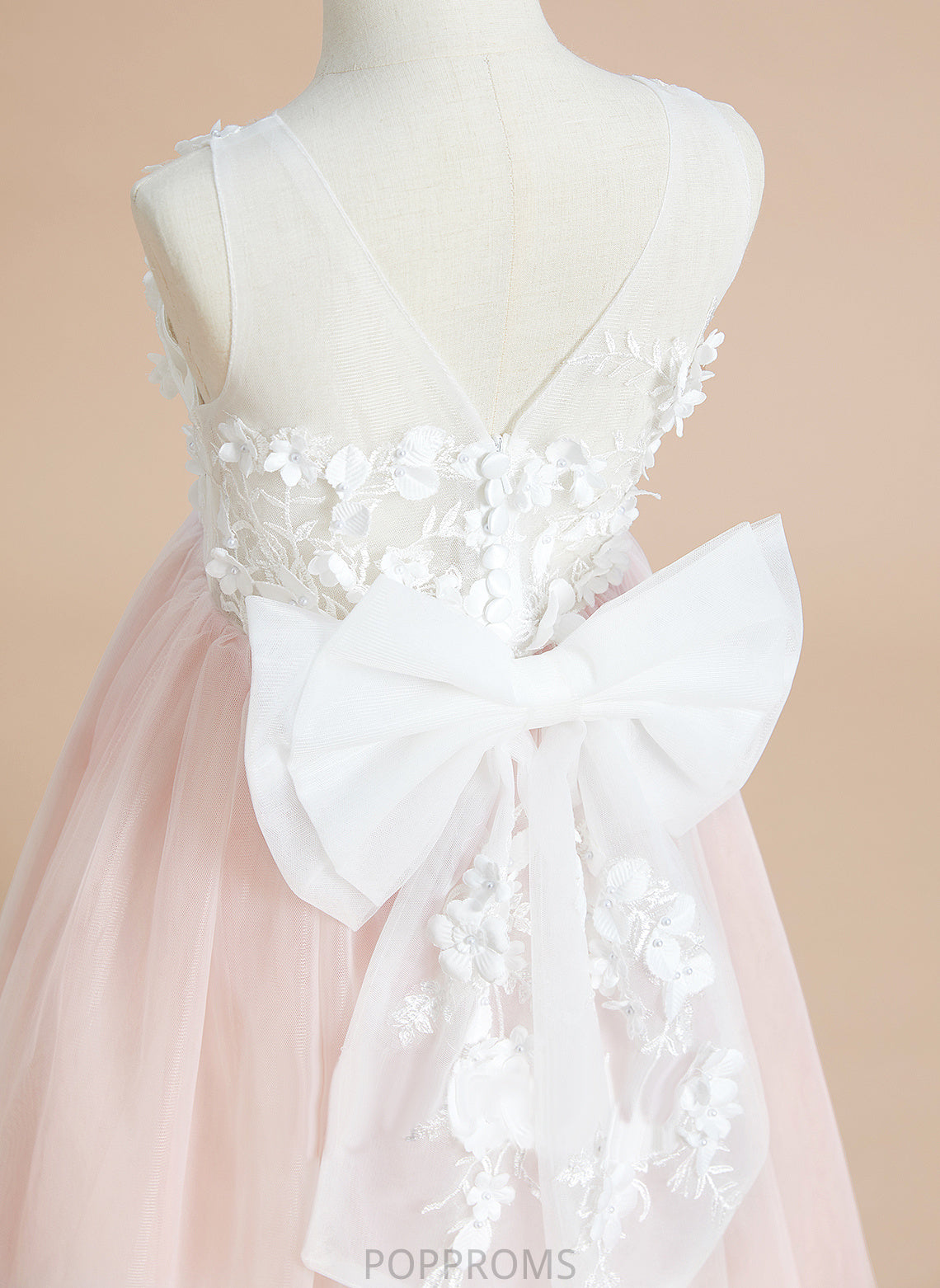 A-Line Nyla Lace/Flower(s)/Bow(s) Scoop Sleeveless Tulle Girl - Neck Dress With Flower Girl Dresses Tea-length Flower